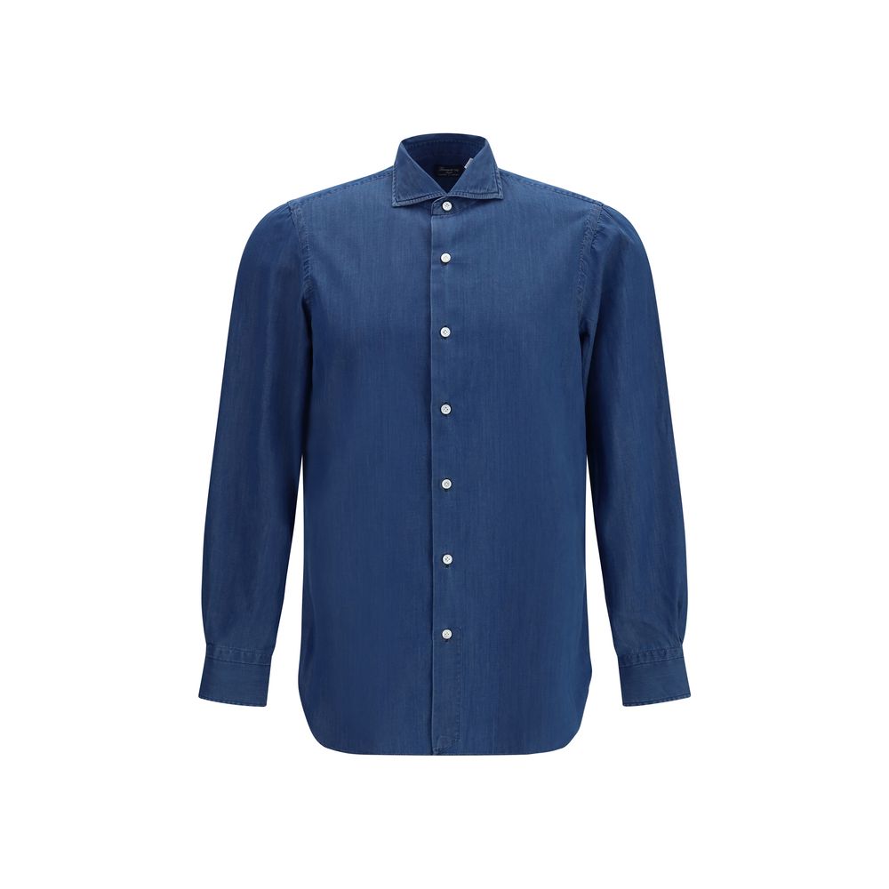 Finamore Blue Cotton Shirt