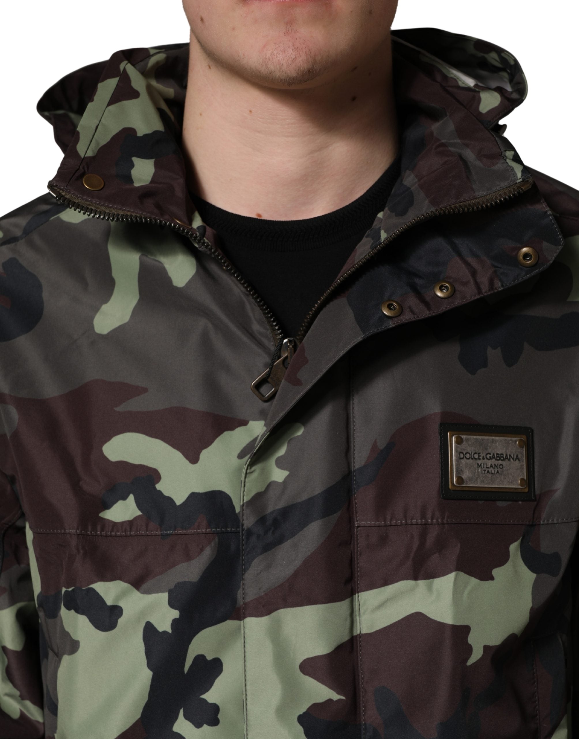 Dolce & Gabbana Multicolor Camouflage Hooded Bomber Jacket