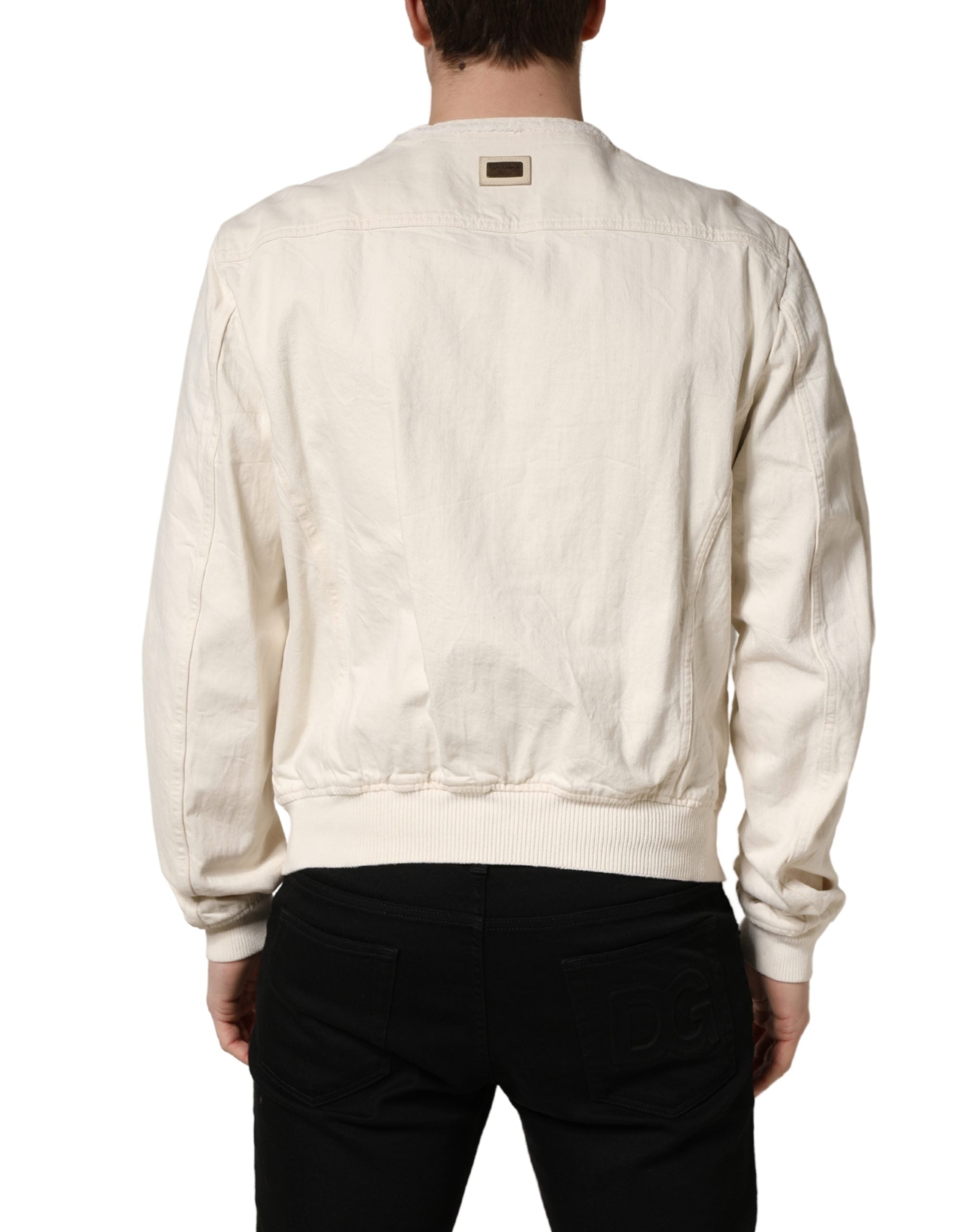 Dolce & Gabbana Off White Cotton FullZip Denim Blouson Jacket