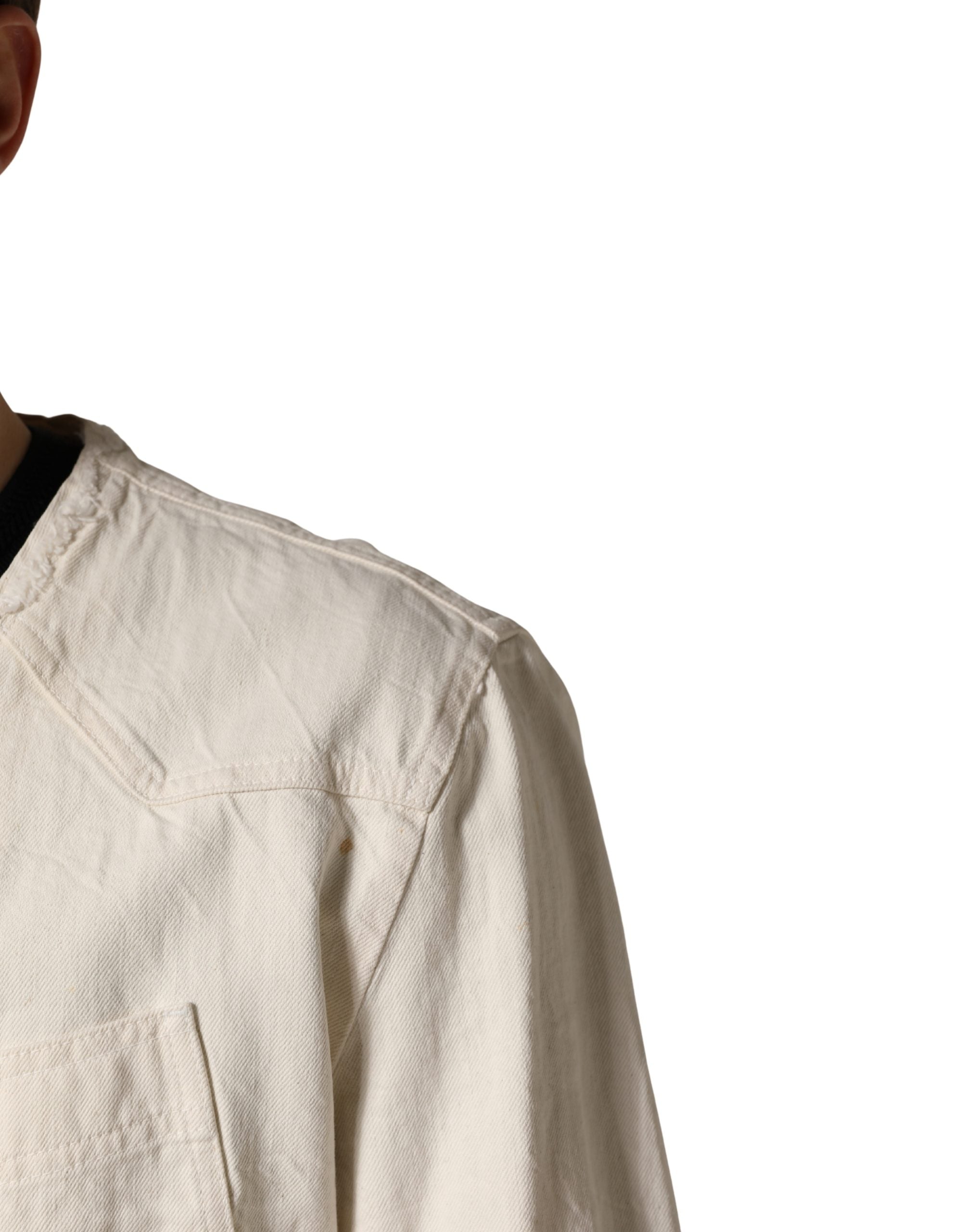 Dolce & Gabbana Off White Cotton FullZip Denim Blouson Jacket