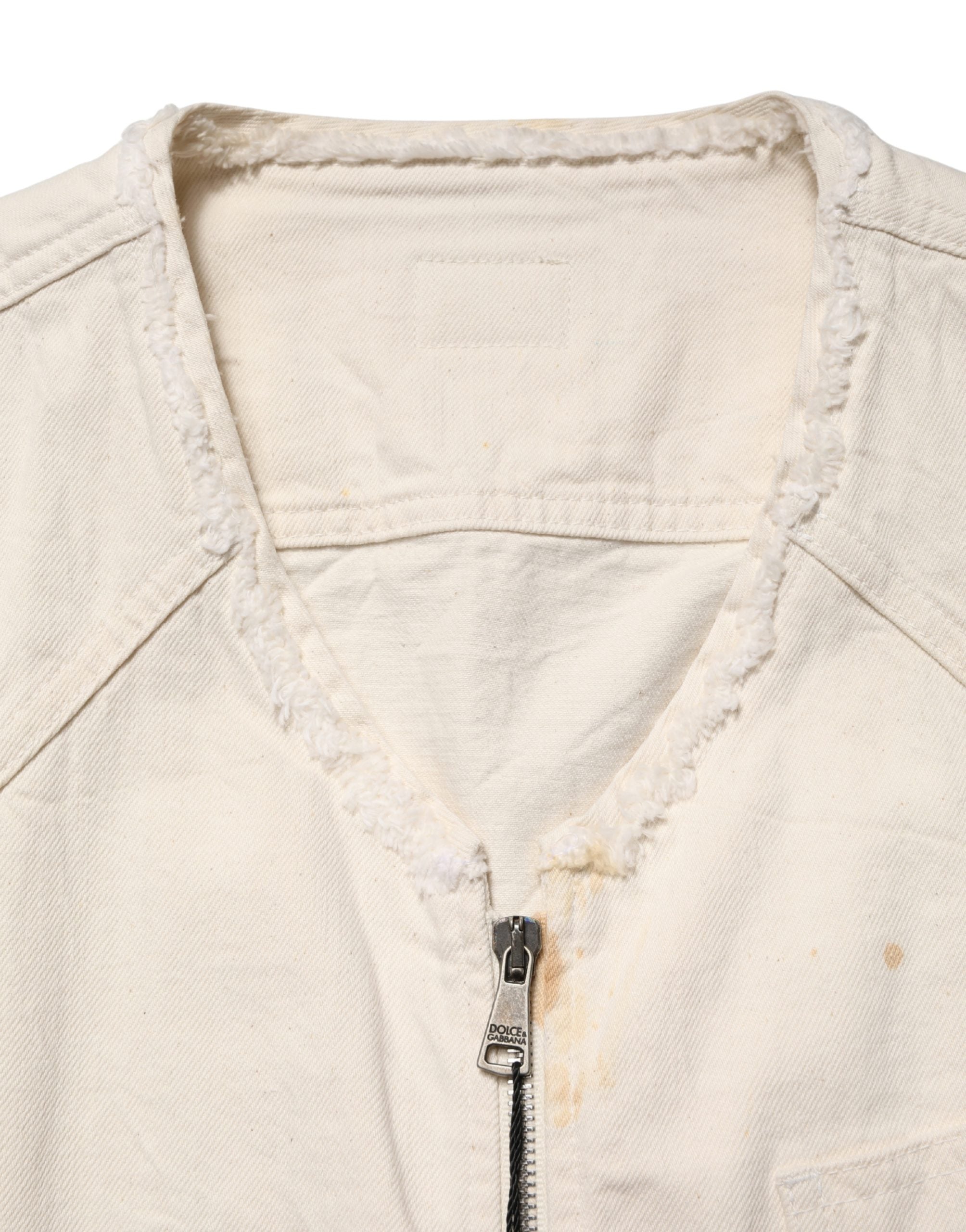 Dolce & Gabbana Off White Cotton FullZip Denim Blouson Jacket