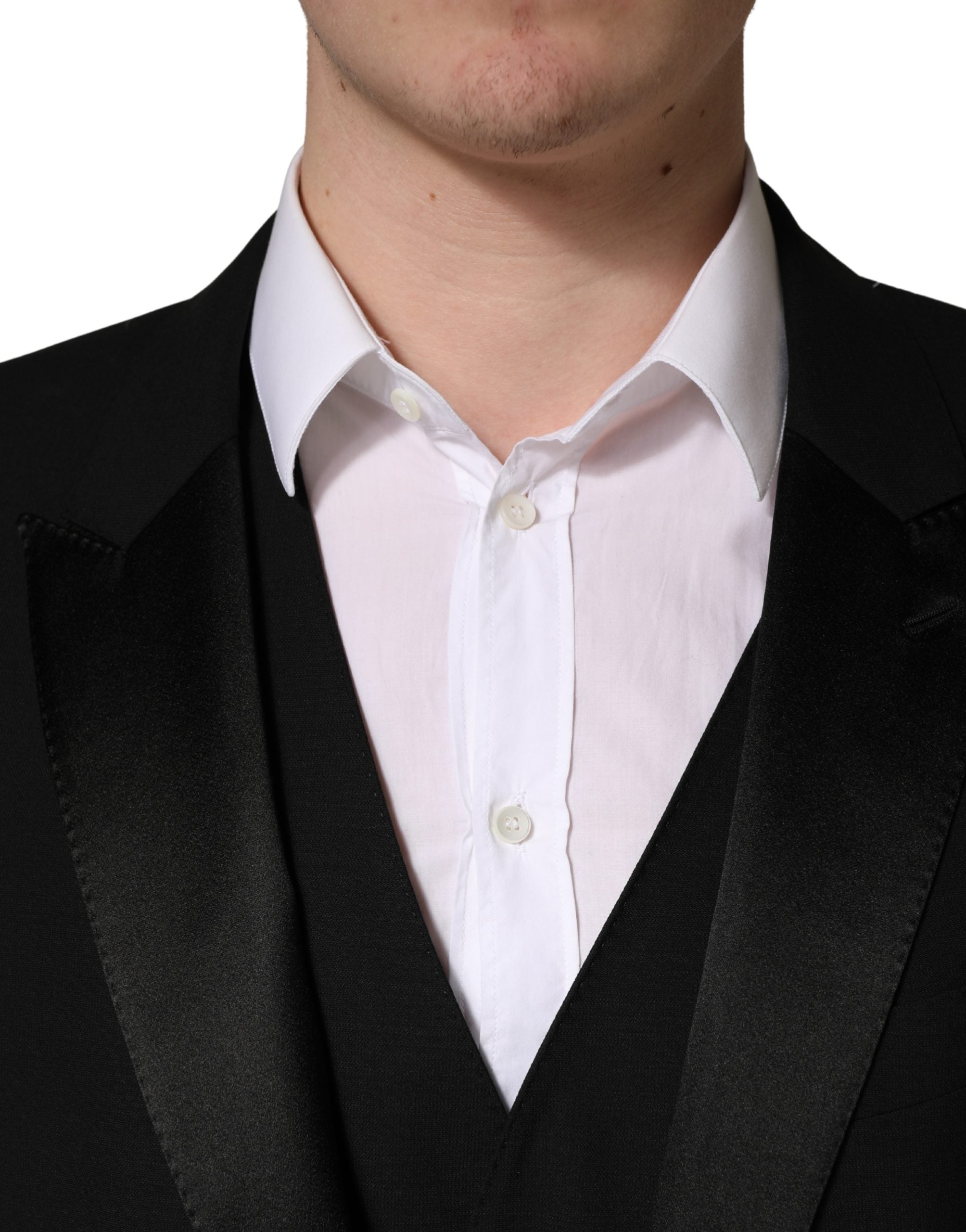 Dolce & Gabbana Black Wool Silk Saxophone Slim Fit 3Pc Suit