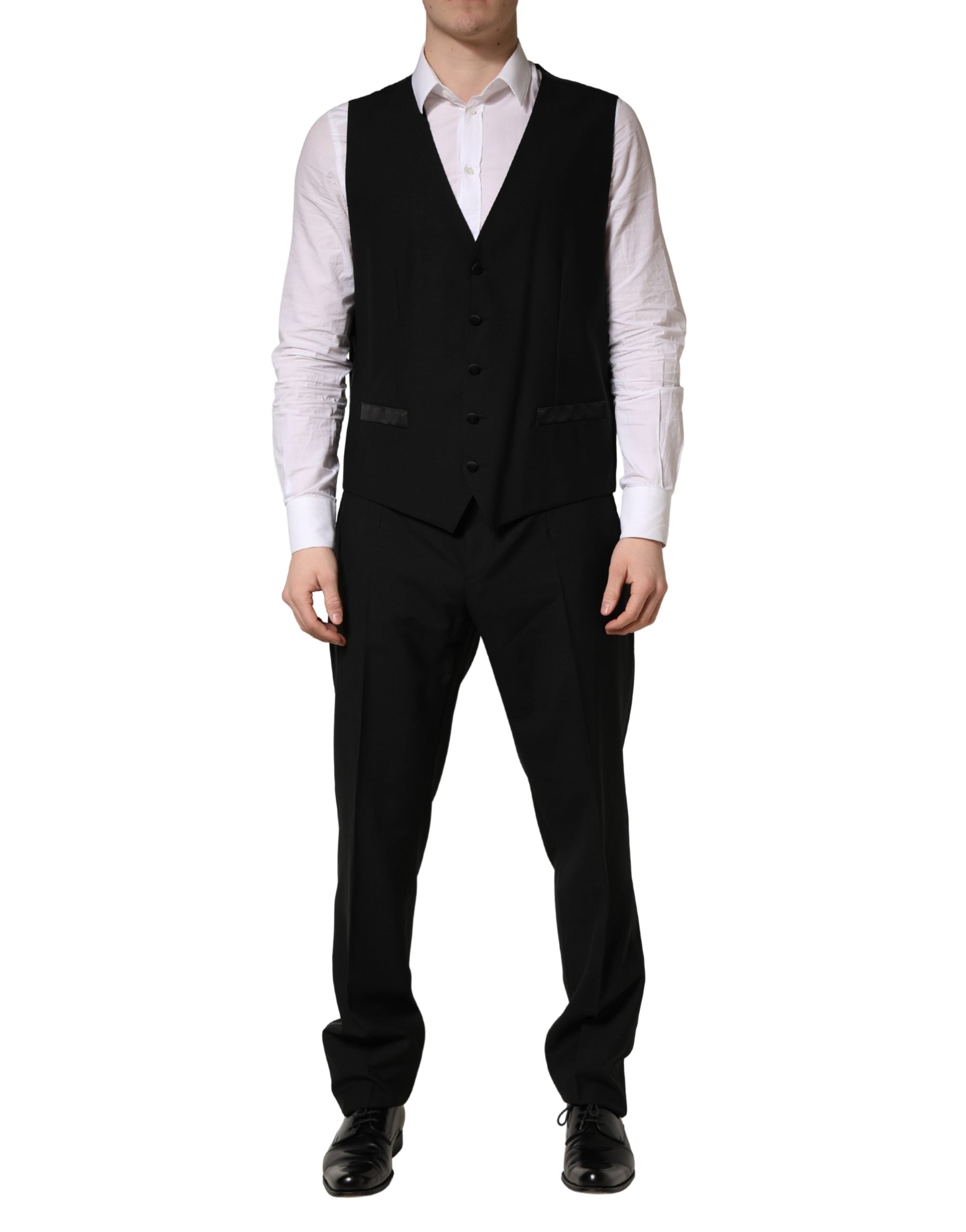 Dolce & Gabbana Black Wool Silk Saxophone Slim Fit 3Pc Suit