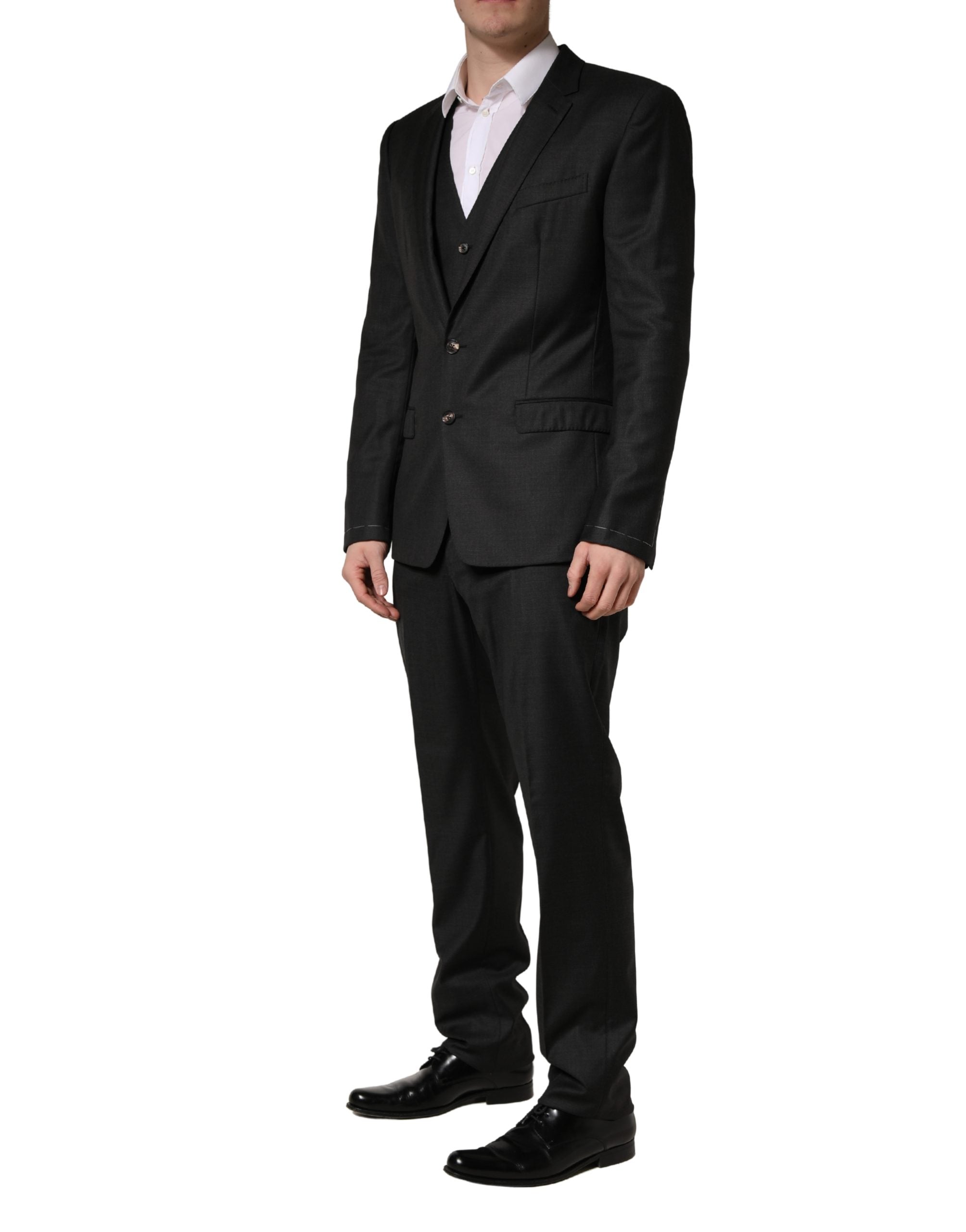 Dolce & Gabbana Black Wool Slim Fit Formal 3 Piece Men Suit