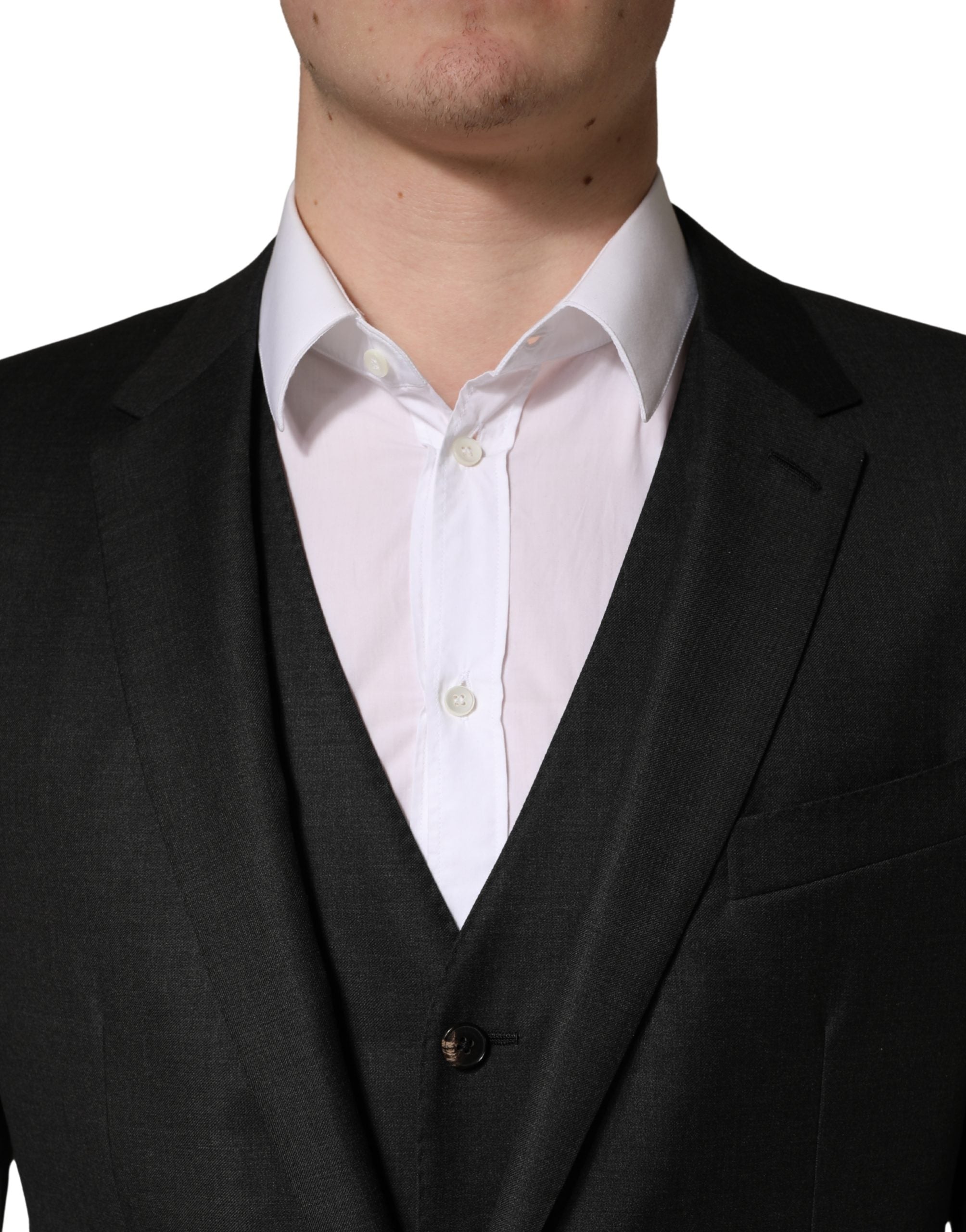 Dolce & Gabbana Black Wool Slim Fit Formal 3 Piece Men Suit