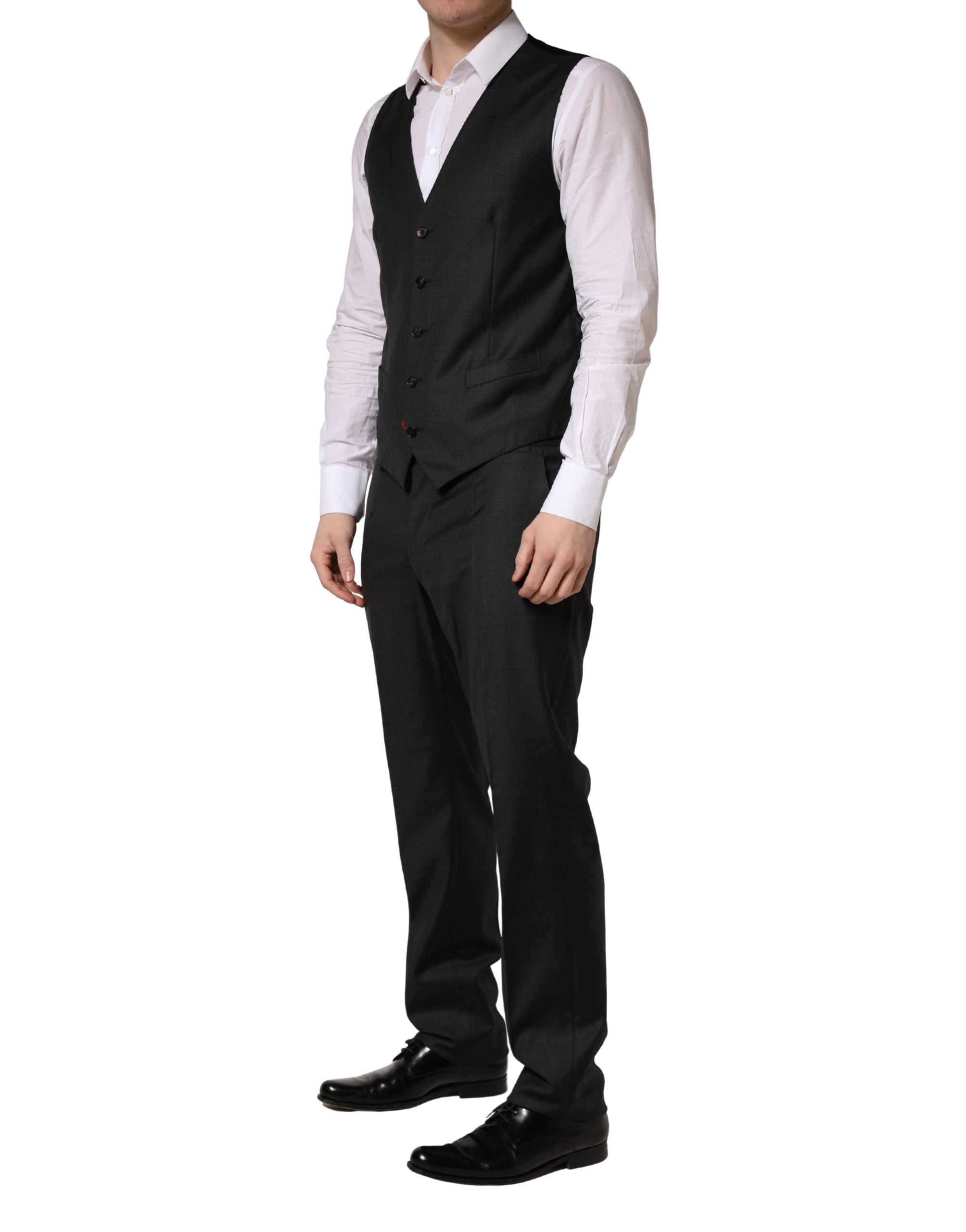 Dolce & Gabbana Black Wool Slim Fit Formal 3 Piece Men Suit