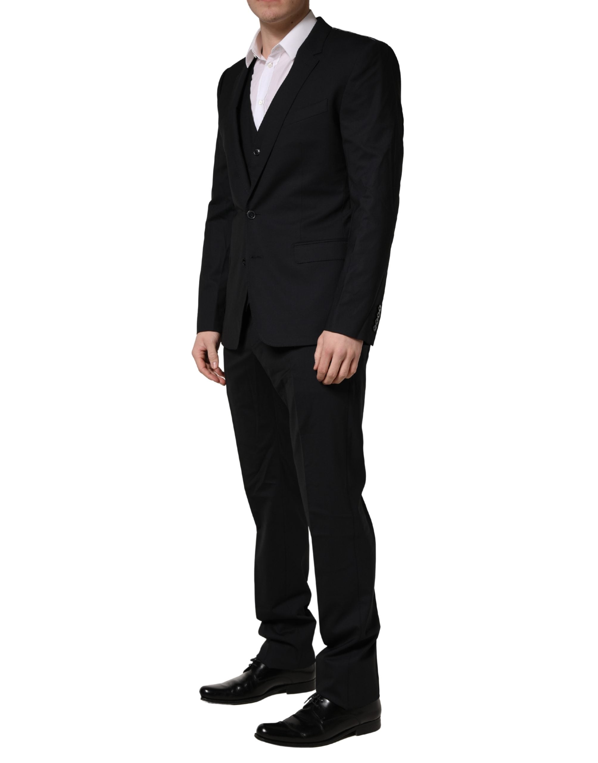 Dolce & Gabbana Black Wool 2 Buttons Formal 3 Piece Men Suit