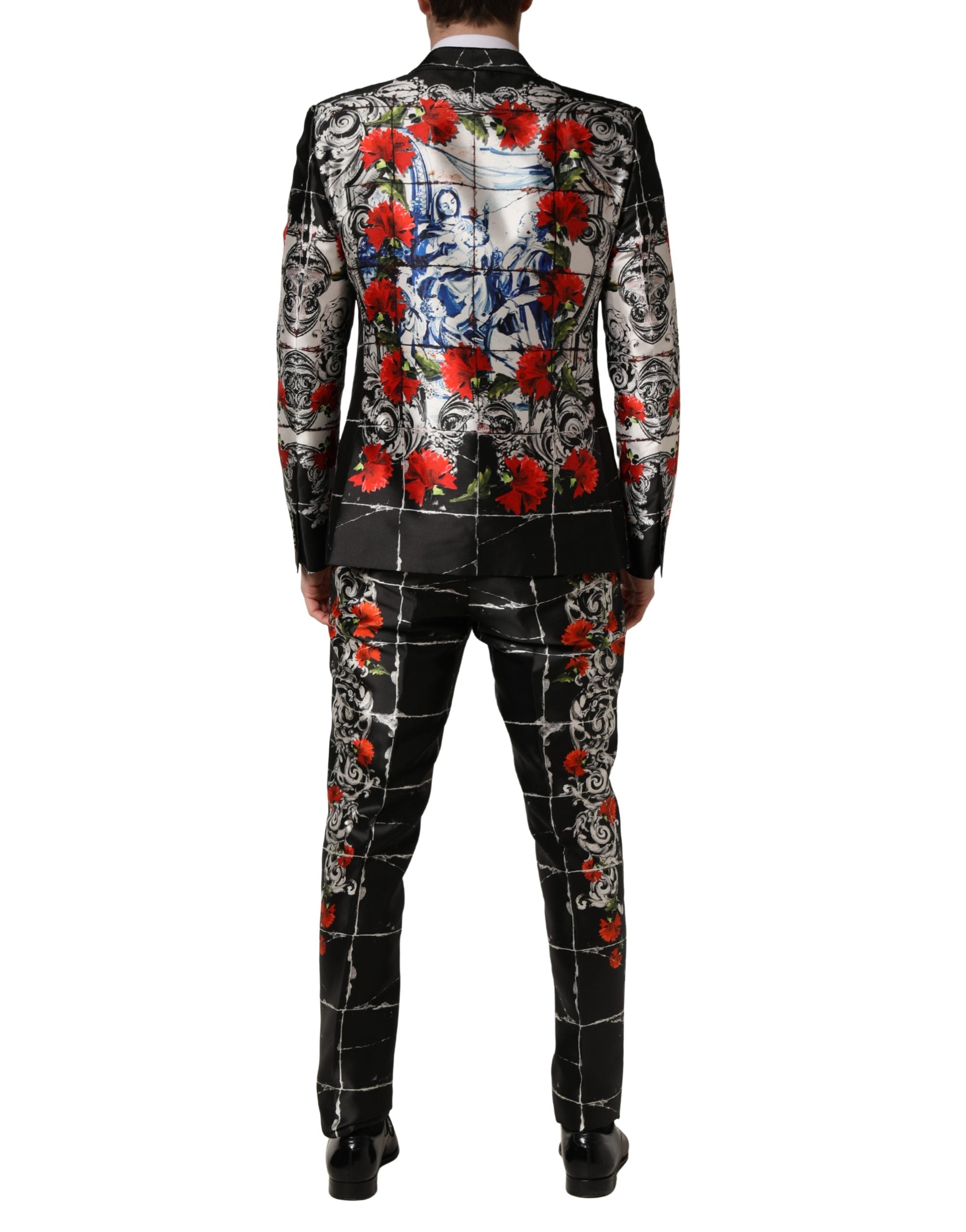 Dolce & Gabbana Black Floral 2 Buttons Formal 3 Piece Suit