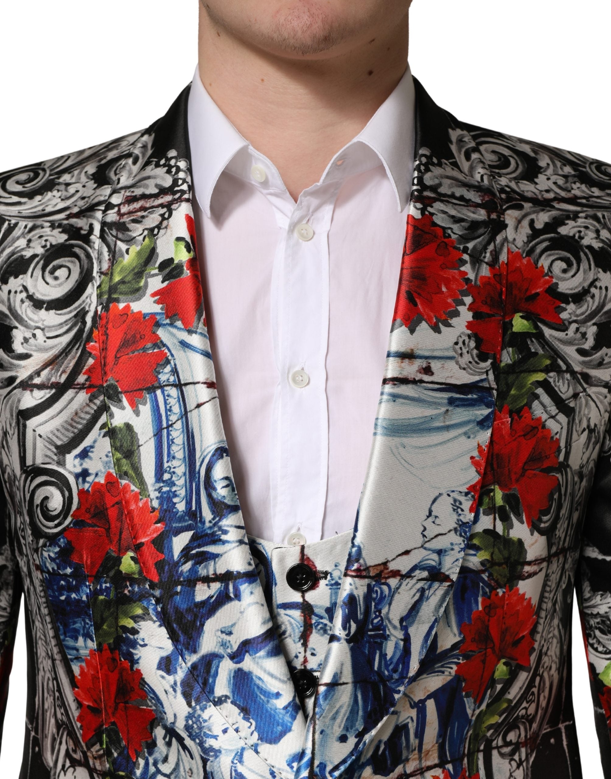 Dolce & Gabbana Black Floral 2 Buttons Formal 3 Piece Suit
