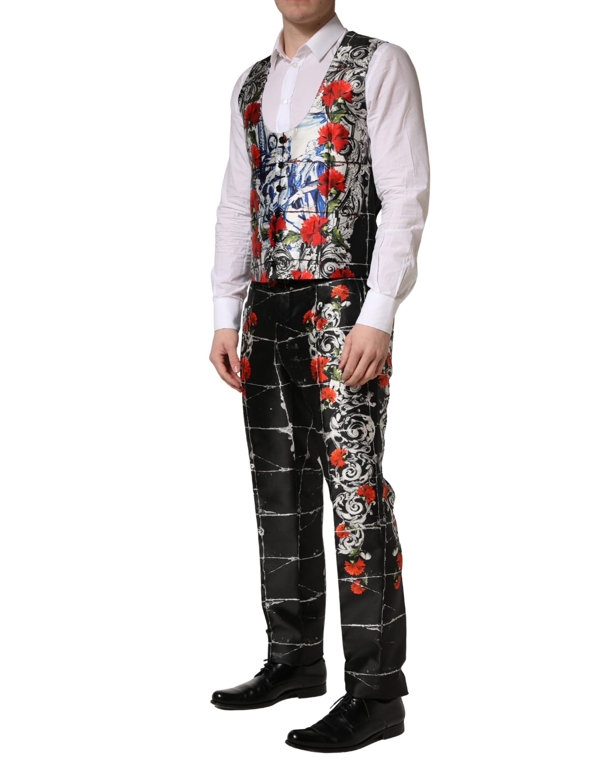 Dolce & Gabbana Black Floral 2 Buttons Formal 3 Piece Suit