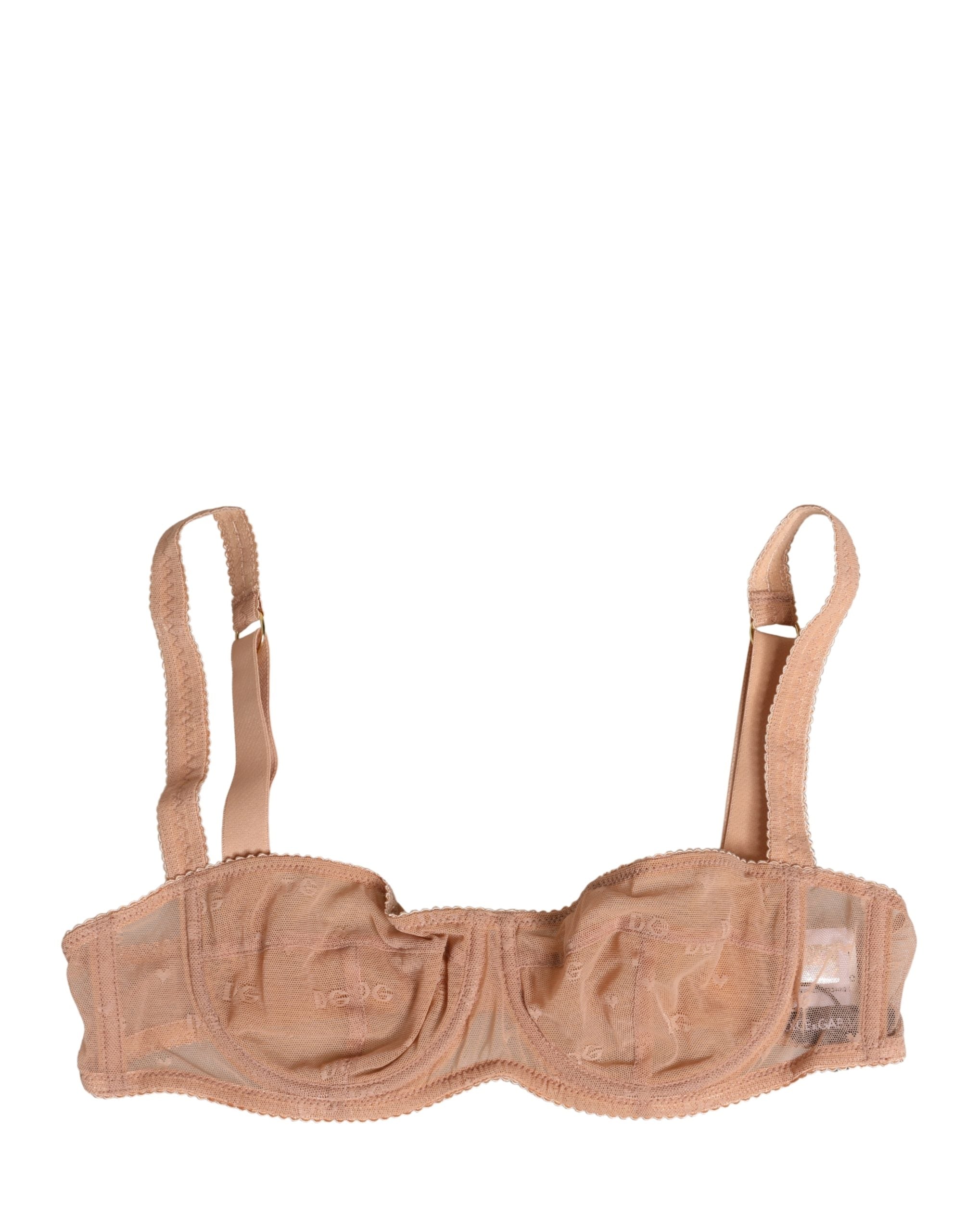 Dolce & Gabbana Beige Lace Mesh Underwire Balconnet Bra Underwear