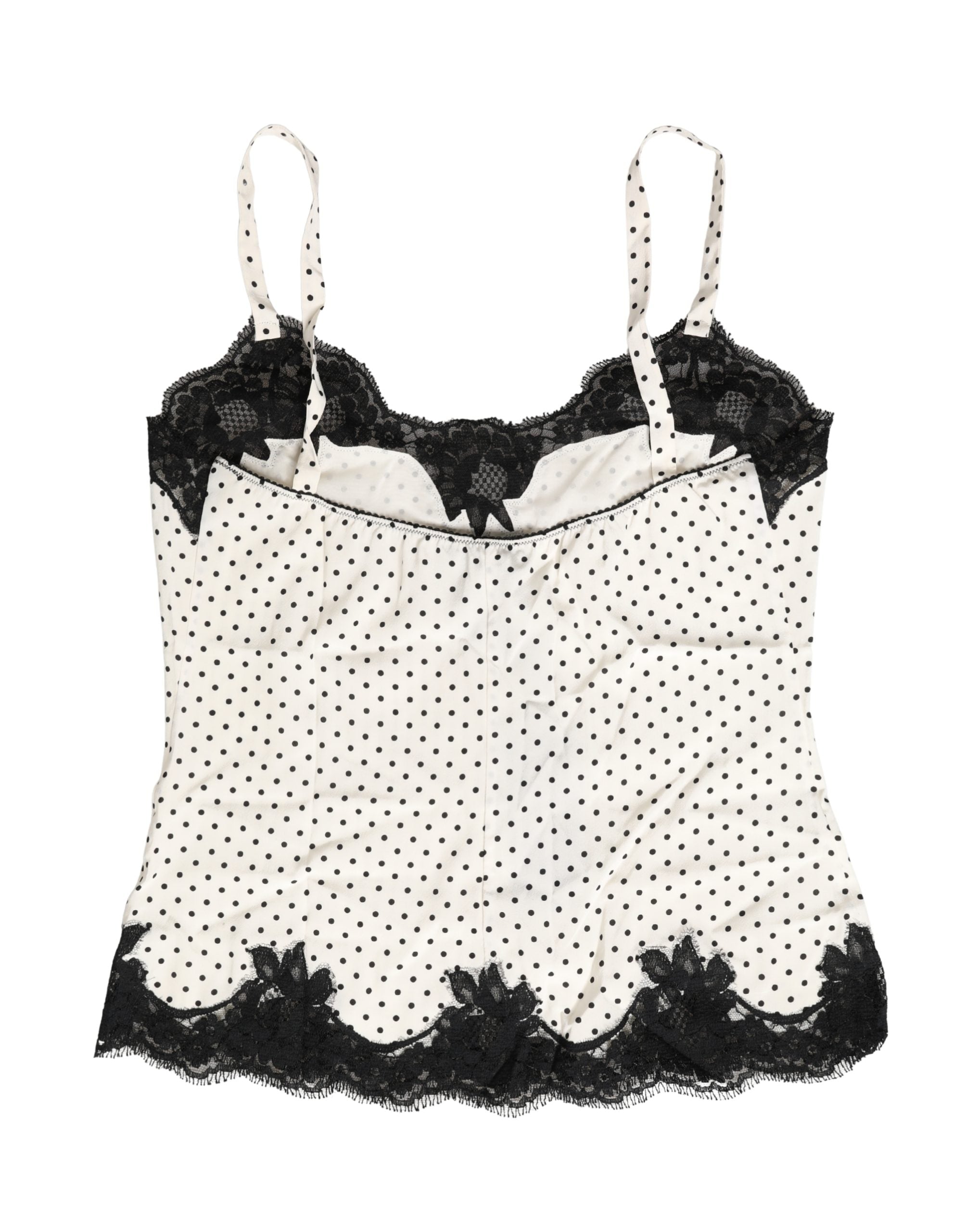 Dolce & Gabbana White Polka Dot Lace-Trimmed Camisole Top Underwear