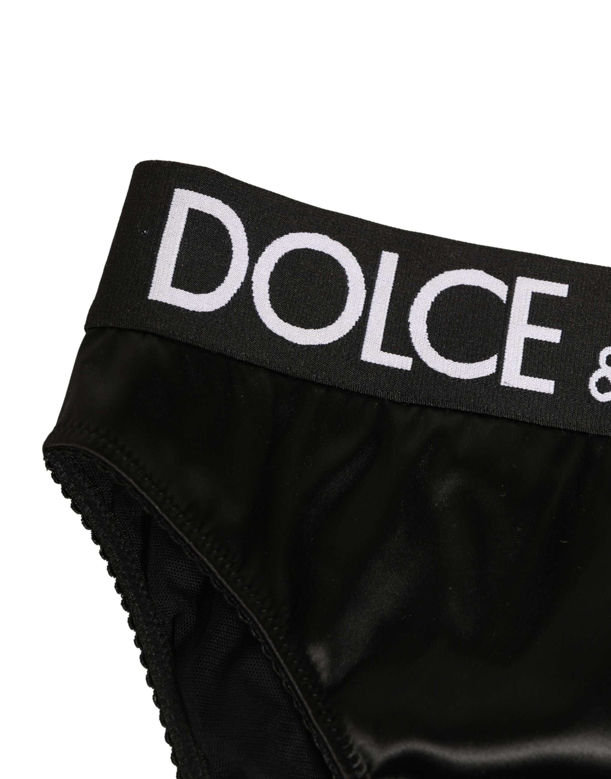Dolce & Gabbana Black Satin High-Waist Brief Logo Women Underwear