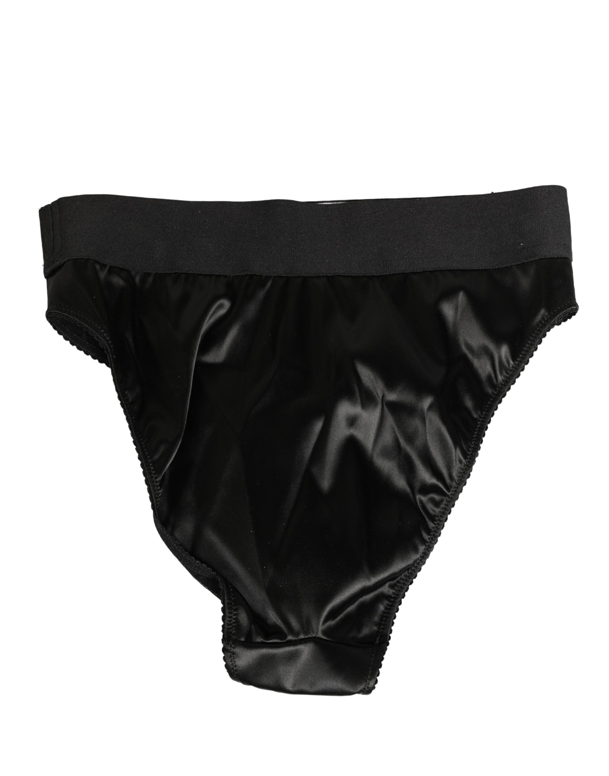 Dolce & Gabbana Black Satin High-Waist Brief Logo Women Underwear