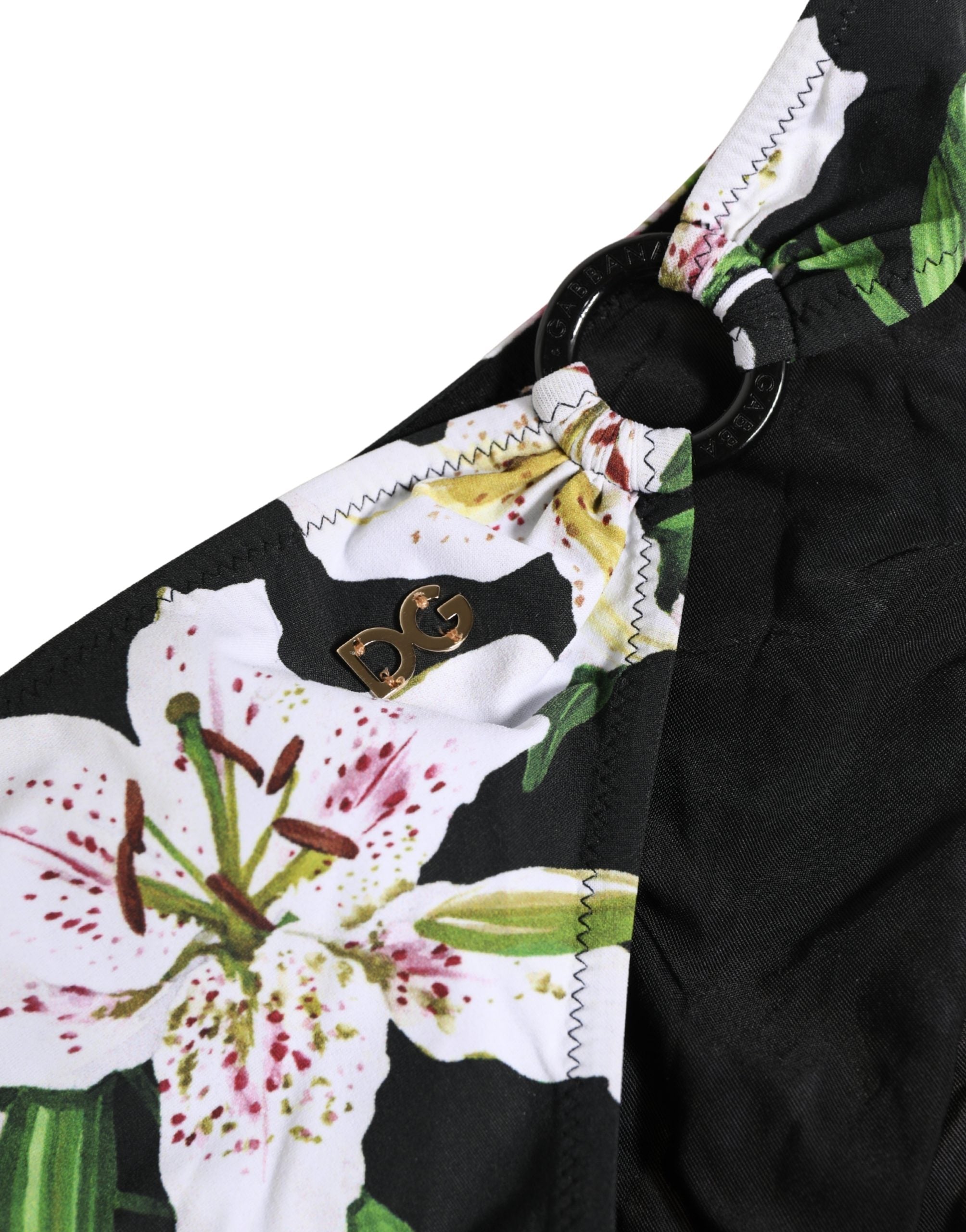 Dolce & Gabbana Black Lily Print Nylon Bottom Beachwear Swimwear