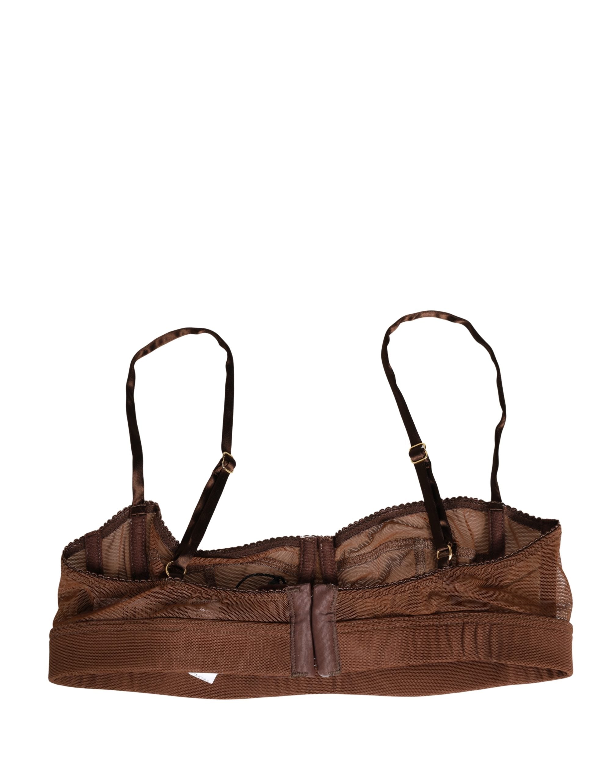 Dolce & Gabbana Brown DG Logo Nylon Mesh Balconette Bra Underwear
