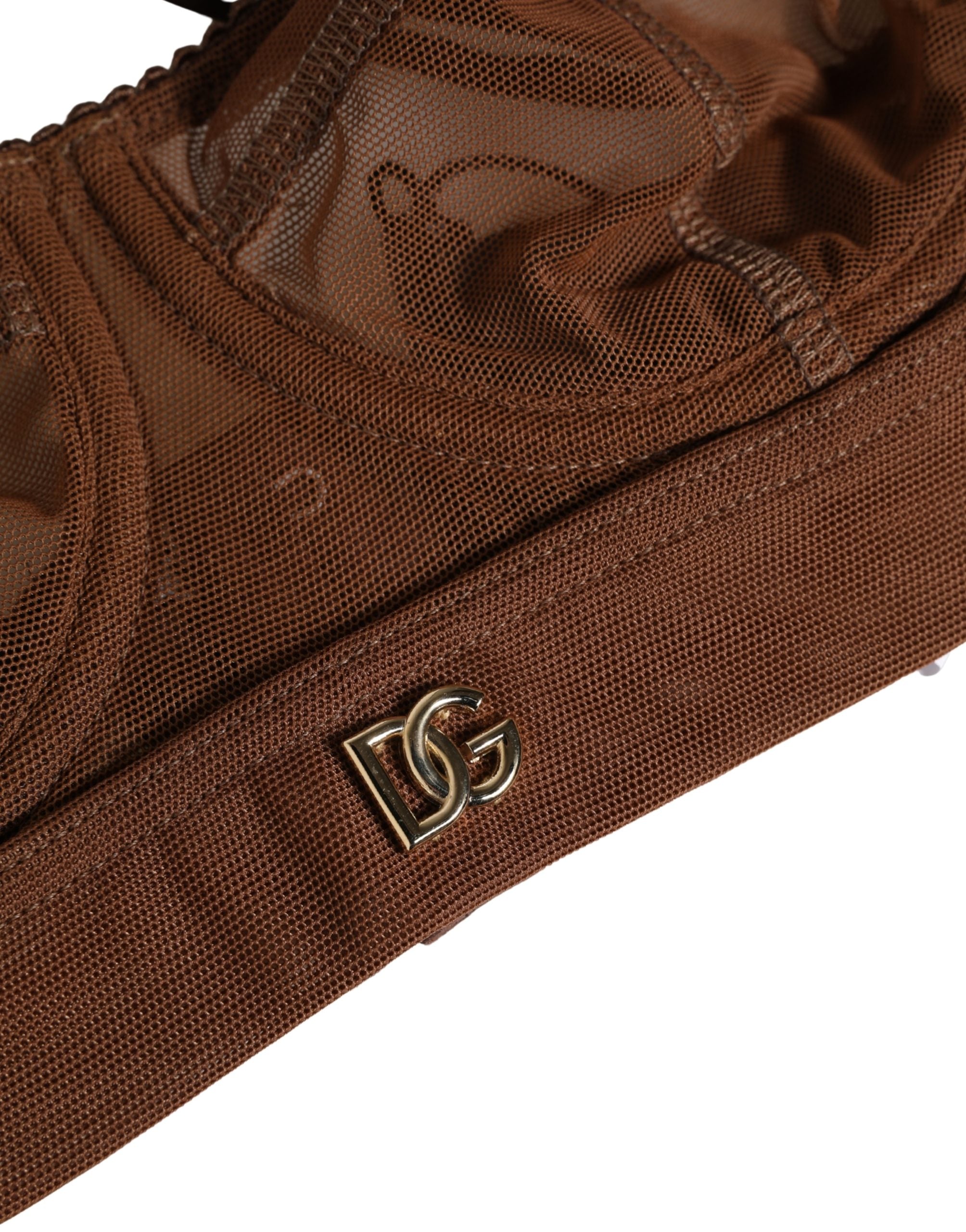 Dolce & Gabbana Brown DG Logo Nylon Mesh Balconette Bra Underwear