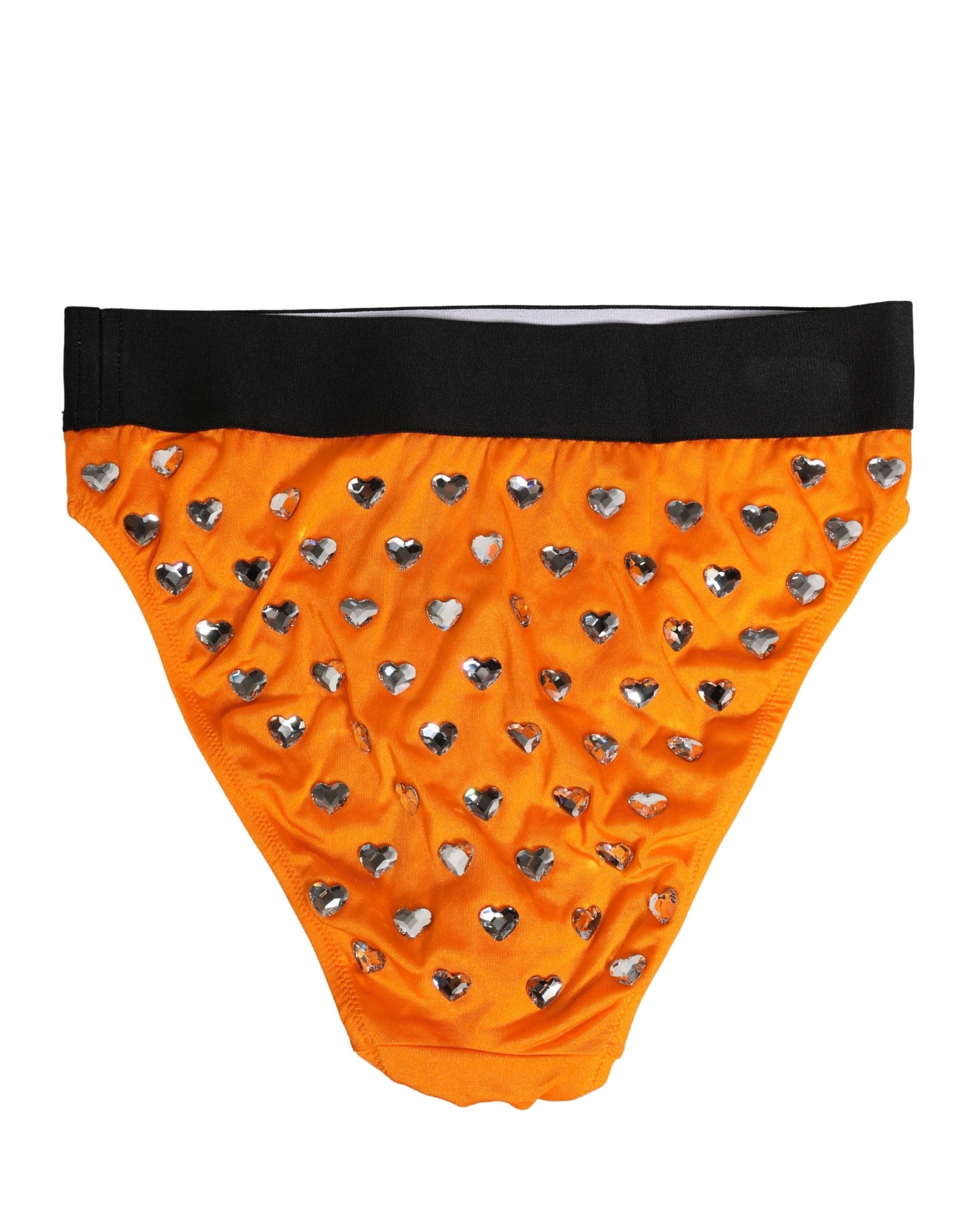 Dolce & Gabbana Orange Crystal High Waist Brief Panty Underwear