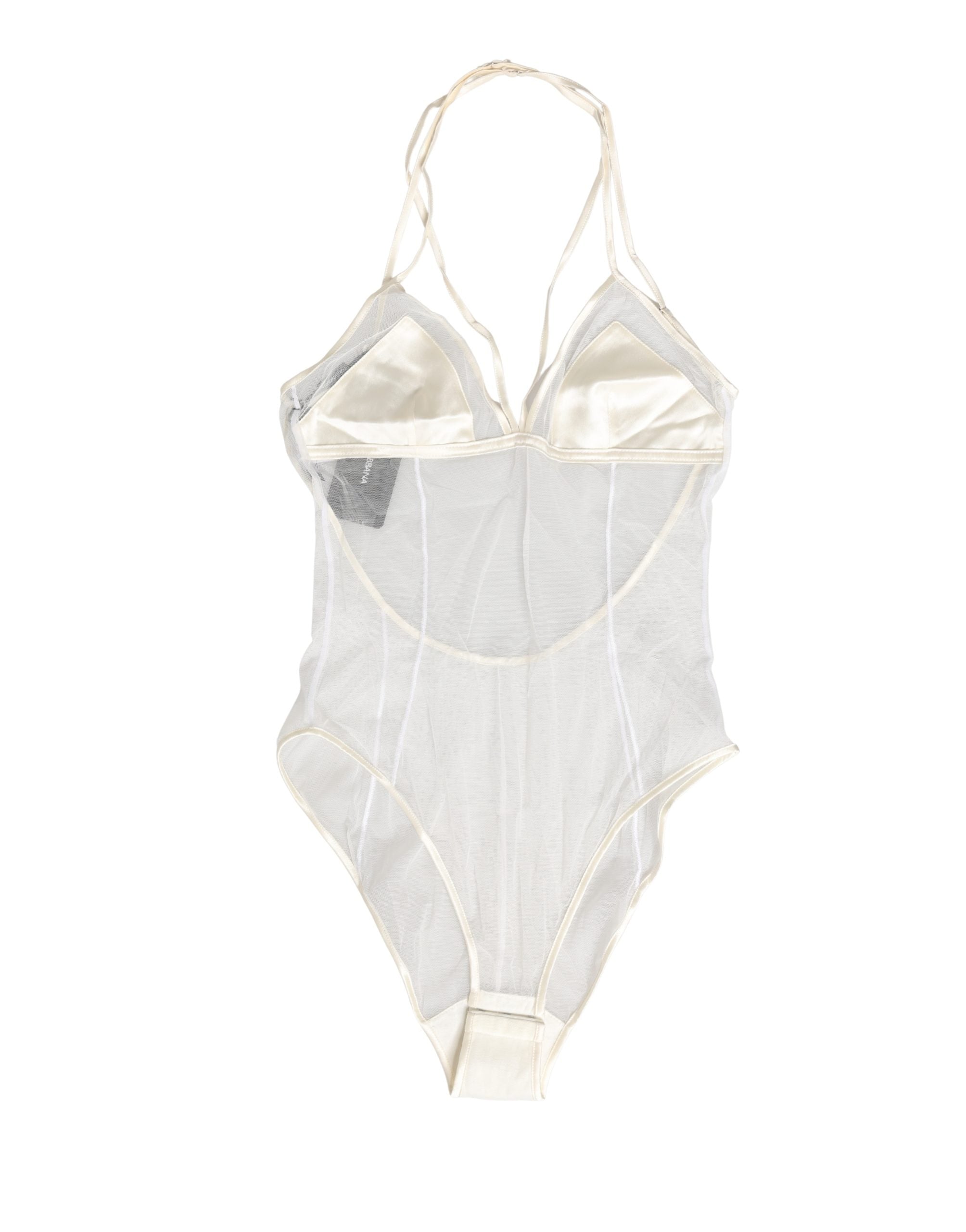 Dolce & Gabbana White Sheer Nylon Bodysuit Halterneck Underwear