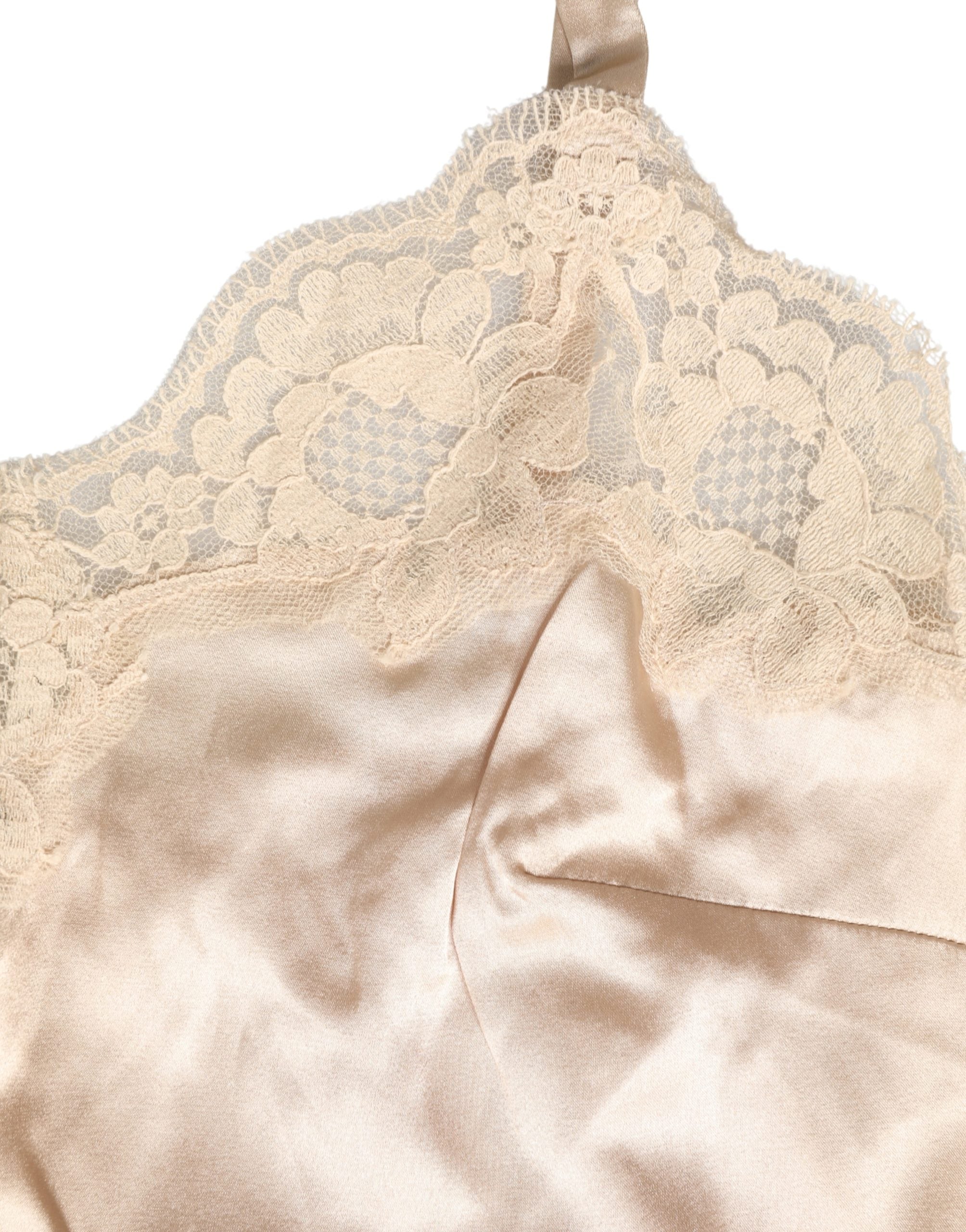 Dolce & Gabbana Beige Lace Silk Satin Tank Lingerie Sleepwear
