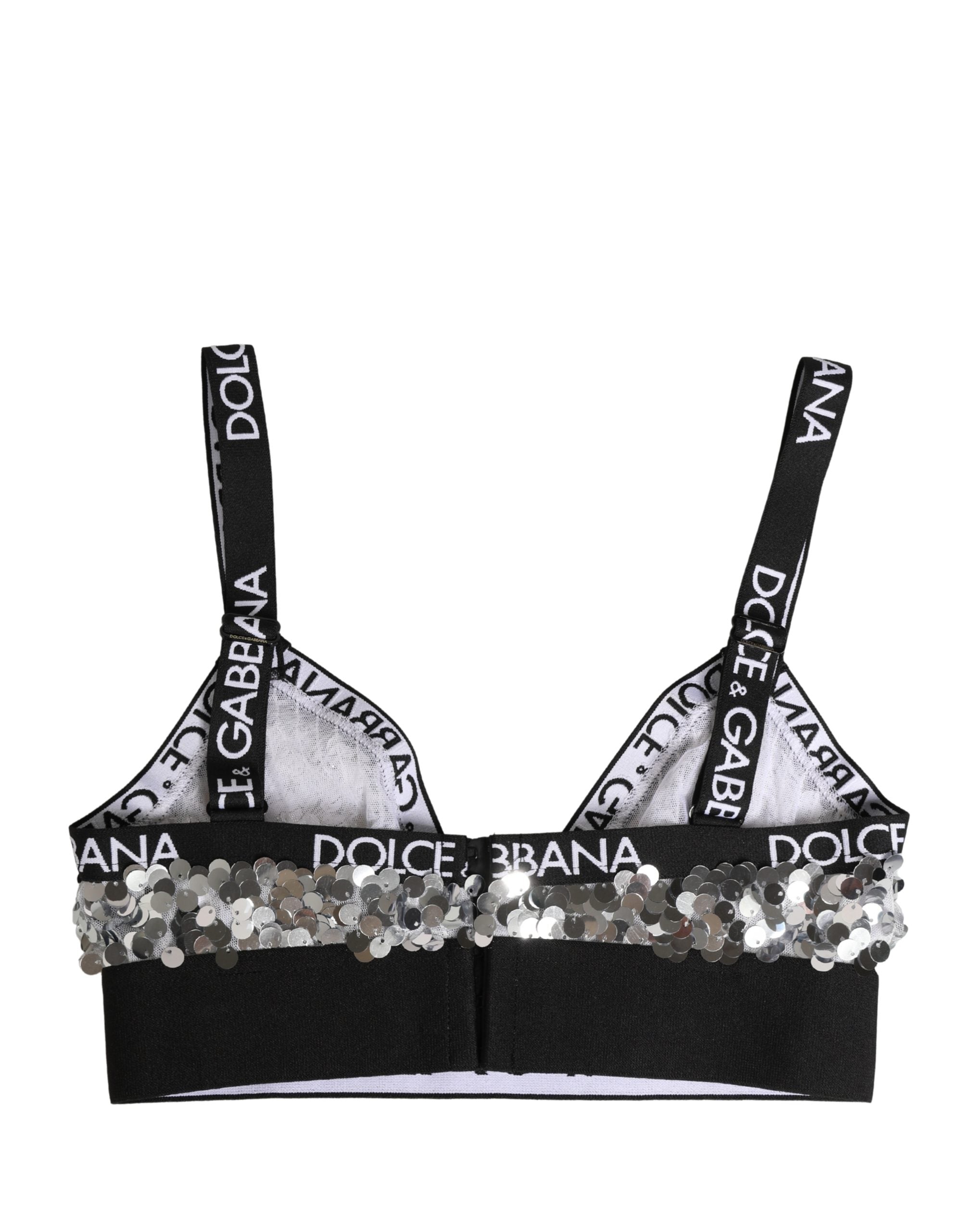 Dolce & Gabbana Silver Sequined Triangle Soft Cup Bra Underwear