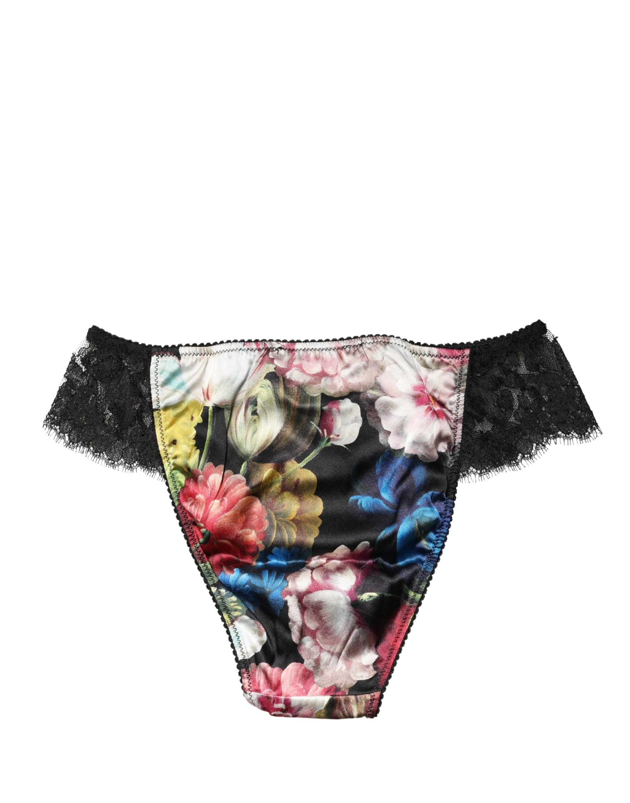 Dolce & Gabbana Black Floral Lace Mid Waist Brief Panty Underwear