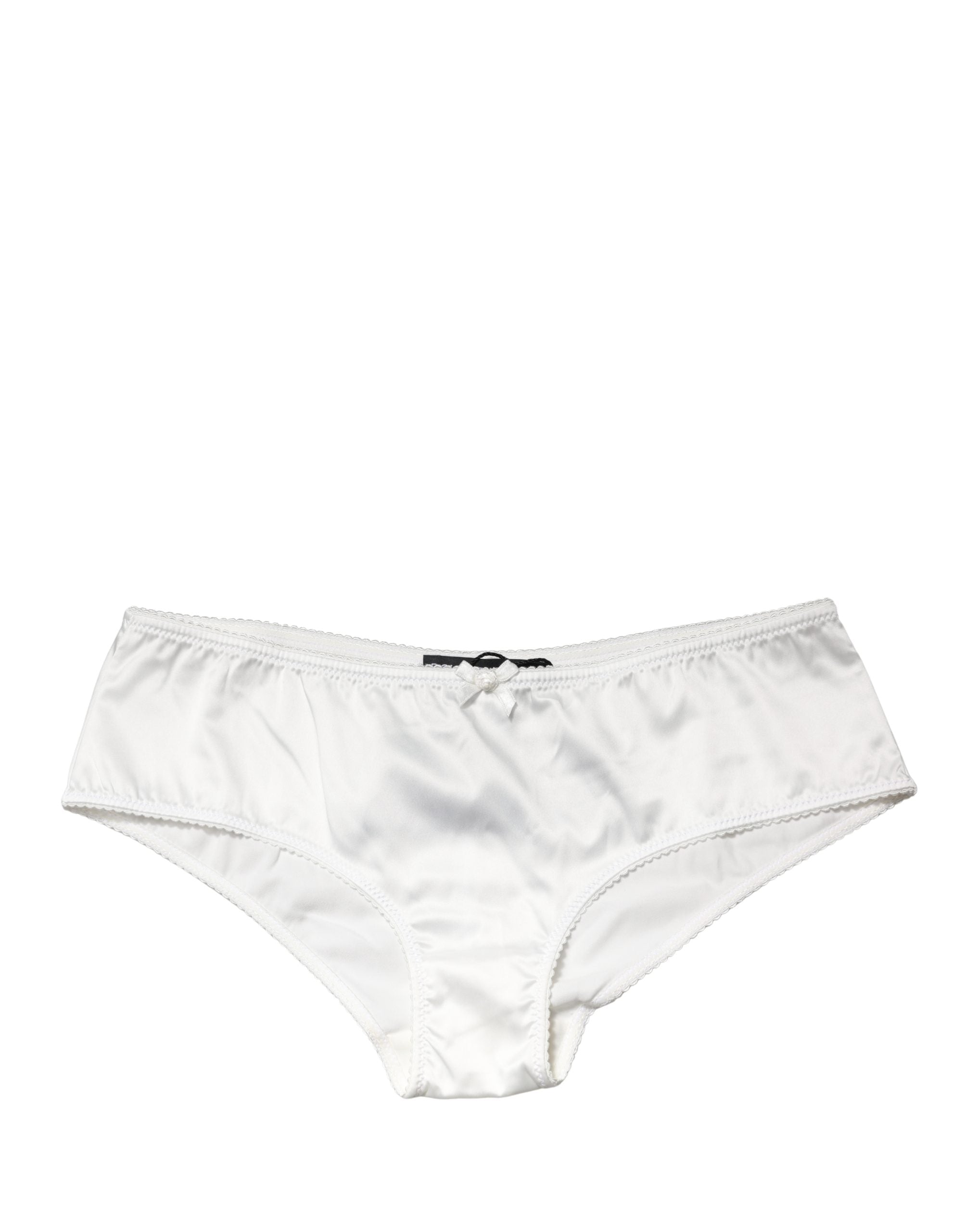 Dolce & Gabbana White Silk Stretch Mid Waist Brief Panty Underwear