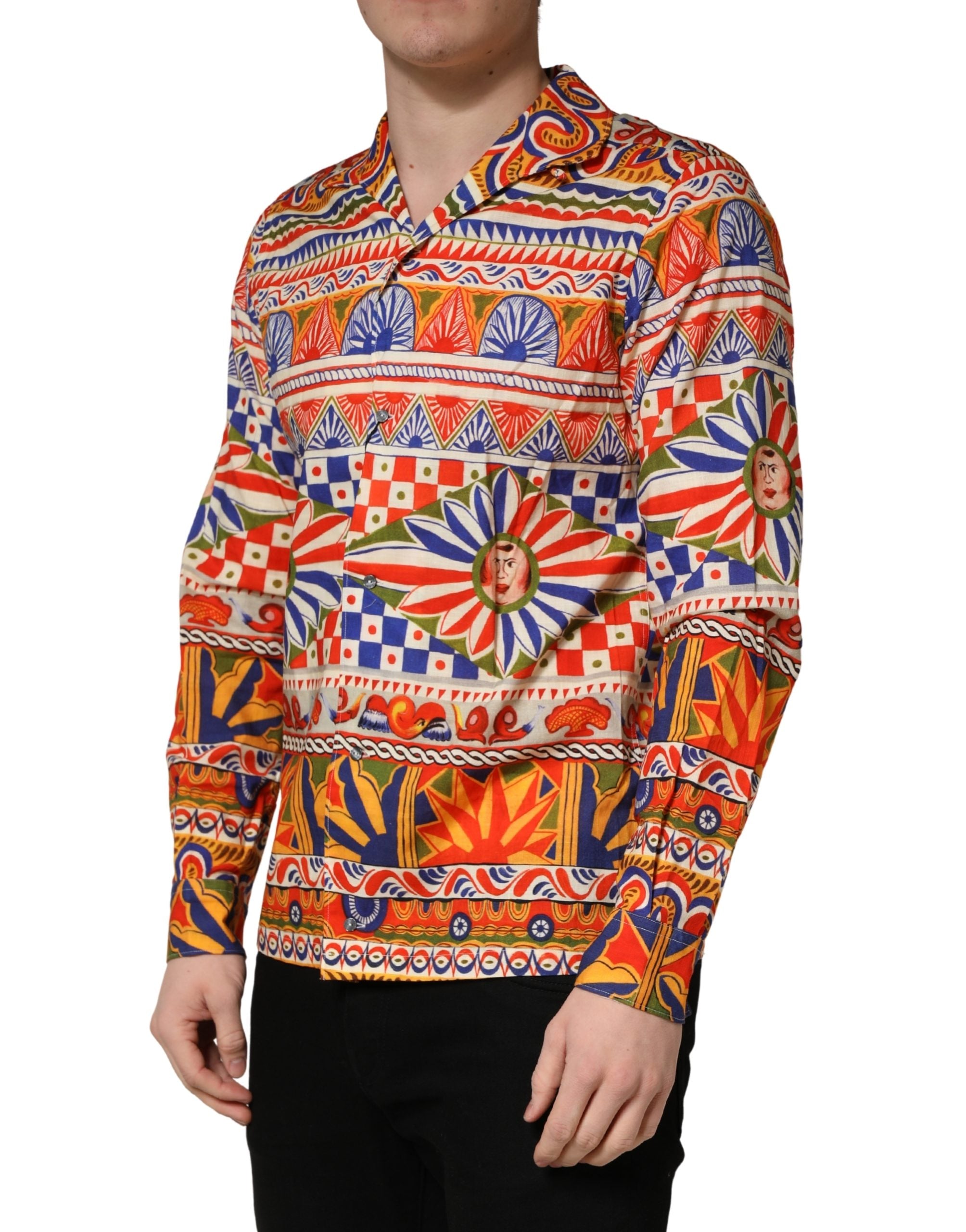 Dolce & Gabbana Multicolor Sicilian Carretto Twill Cotton Men Shirt