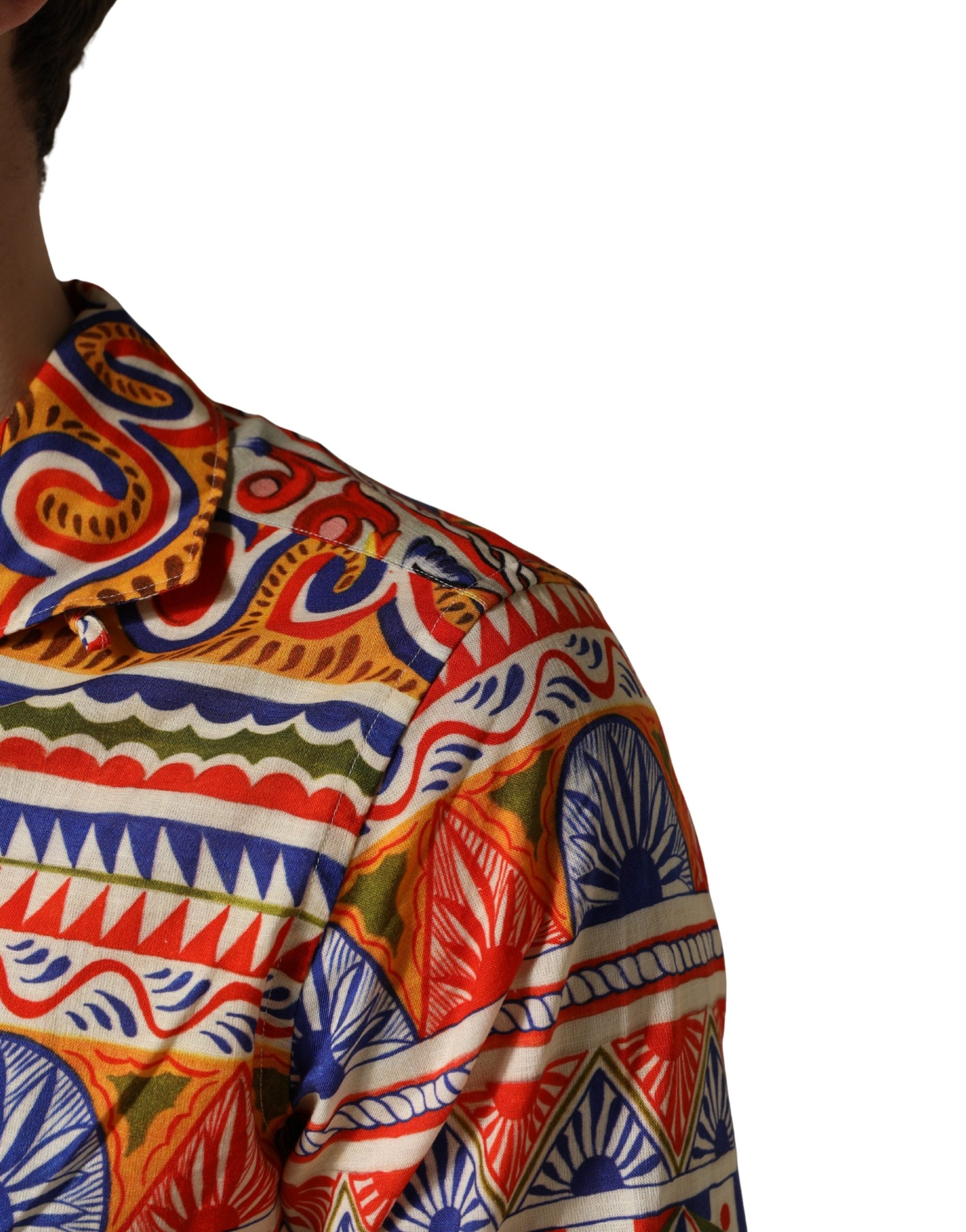 Dolce & Gabbana Multicolor Sicilian Carretto Twill Cotton Men Shirt