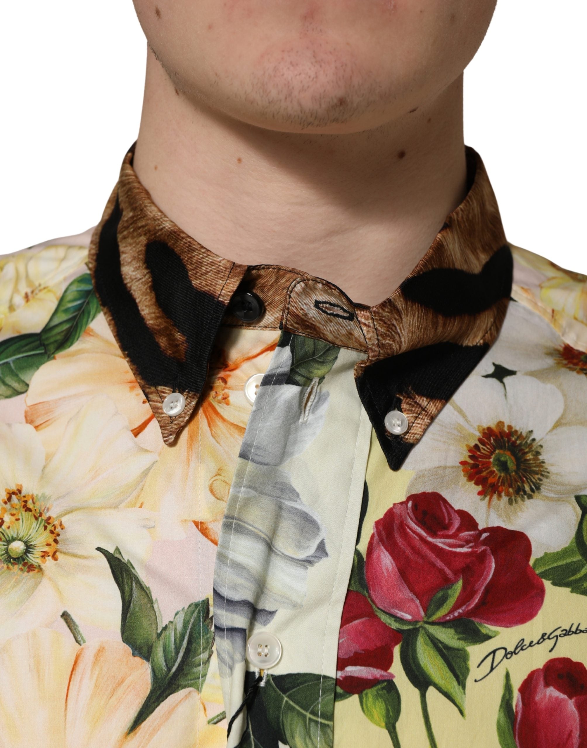 Dolce & Gabbana Multicolor Floral Animal Print Collared Shirt