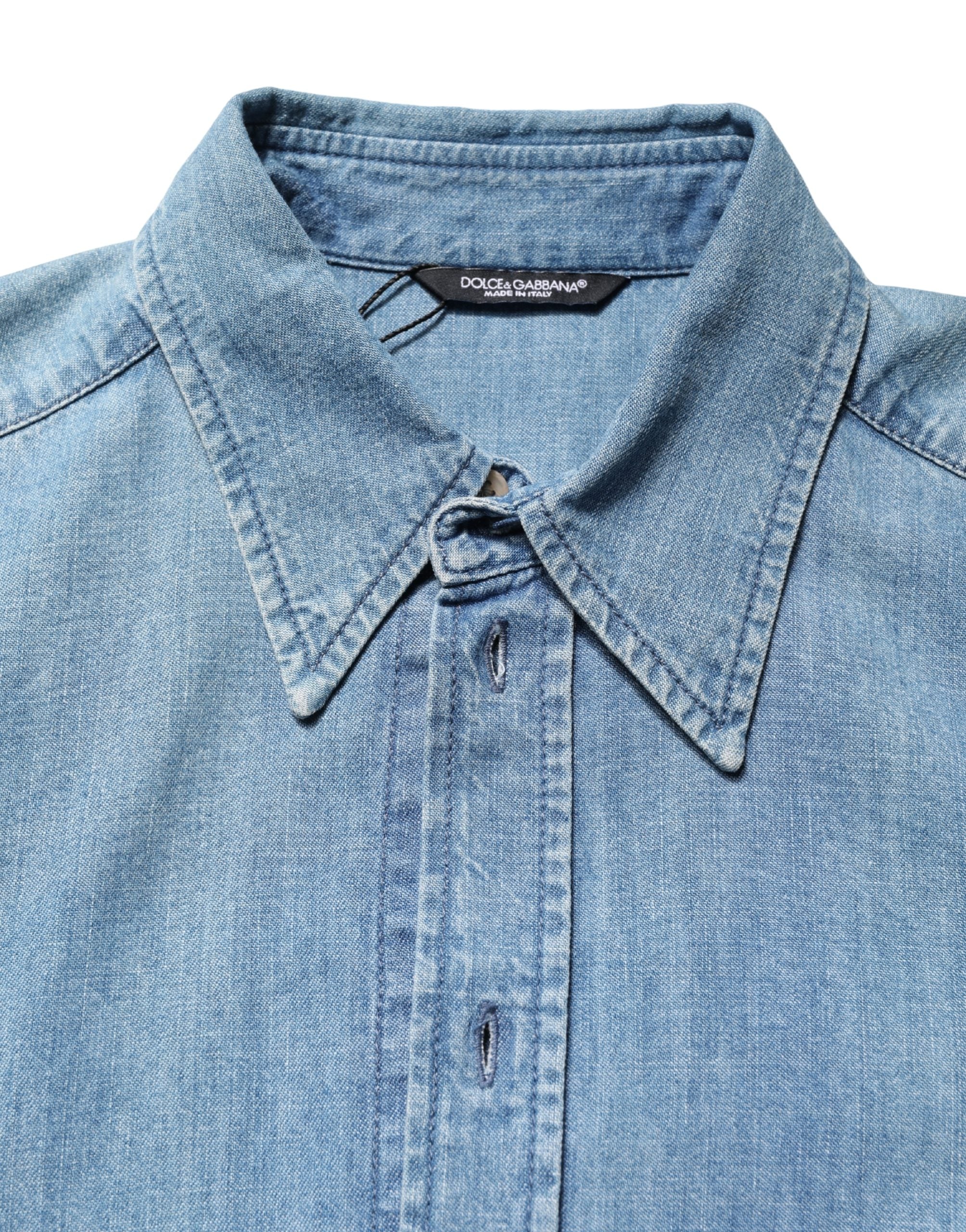 Dolce & Gabbana Blue Cotton Stretch Casual Denim Slim Shirt