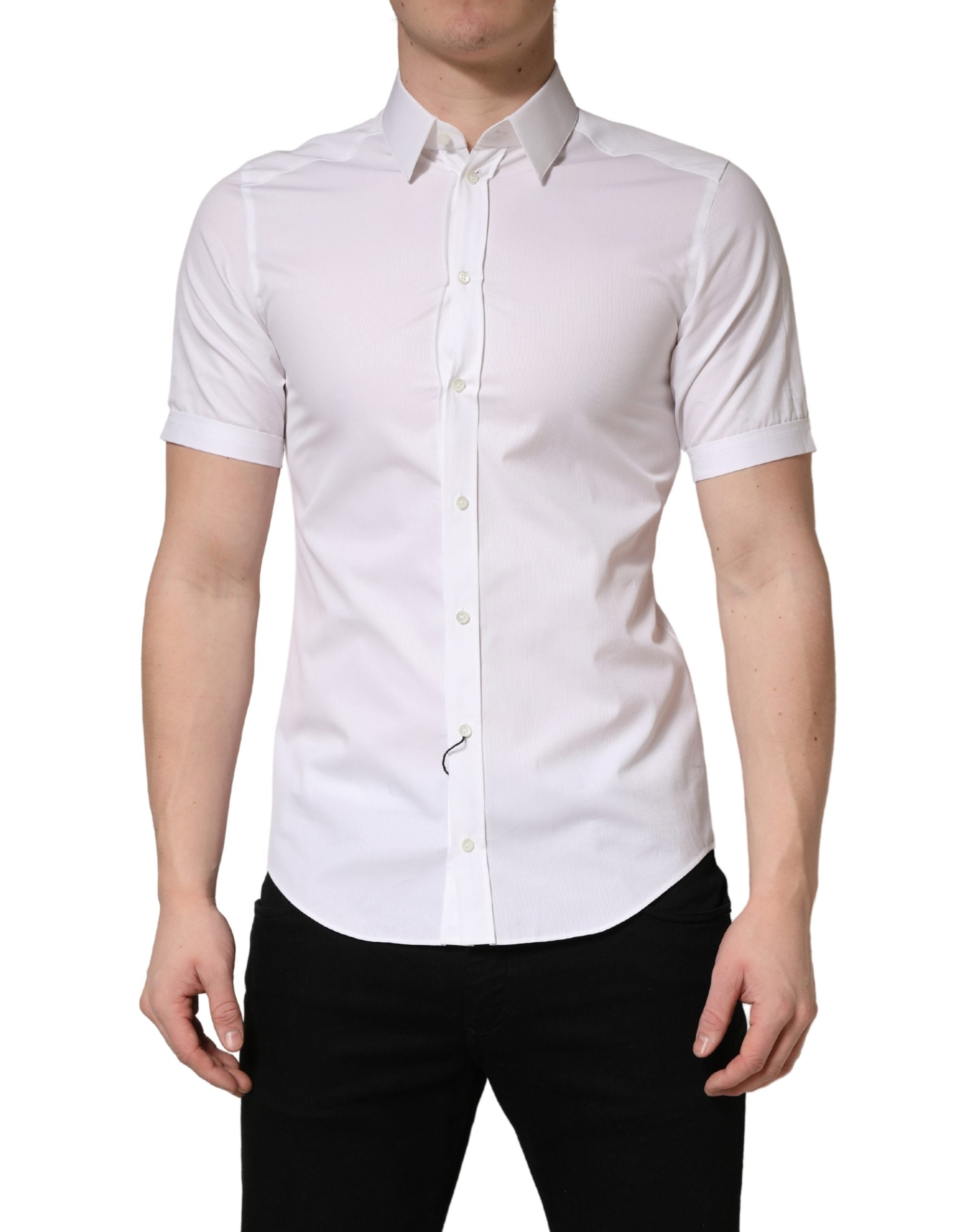 Dolce & Gabbana White Cotton Short Sleeves Button Down Shirt
