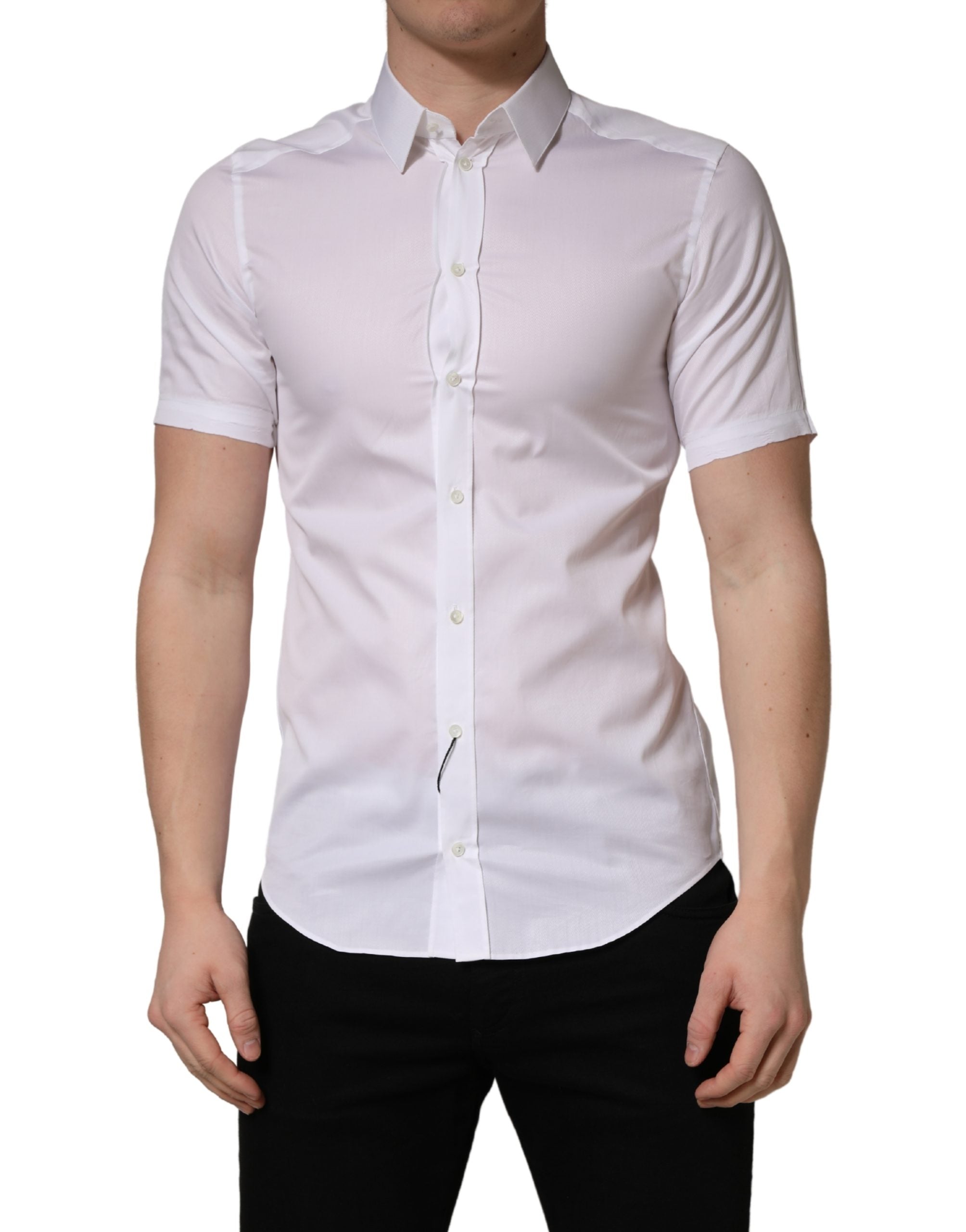 Dolce & Gabbana White Cotton Short Sleeves Button Down Shirt
