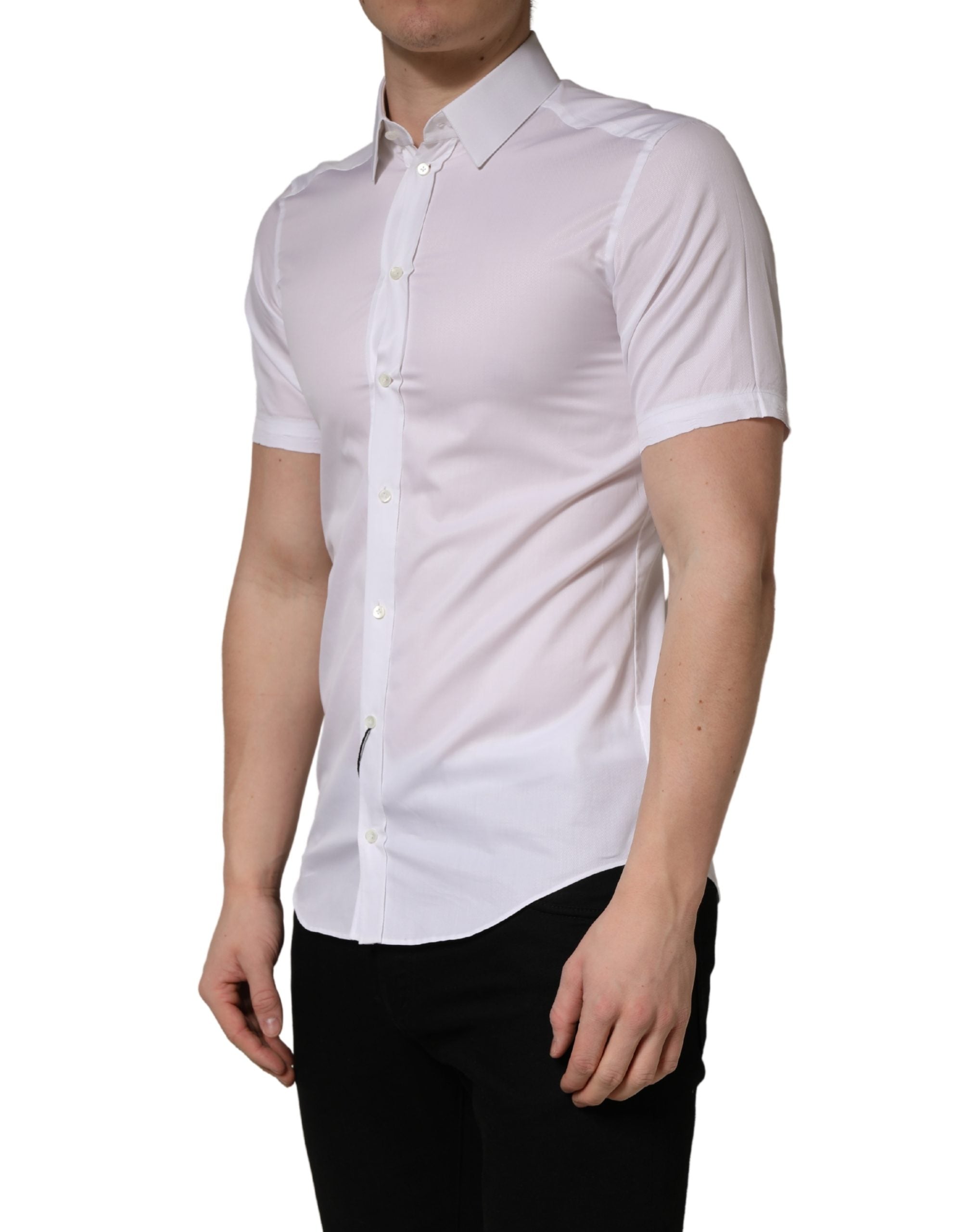 Dolce & Gabbana White Cotton Short Sleeves Button Down Shirt