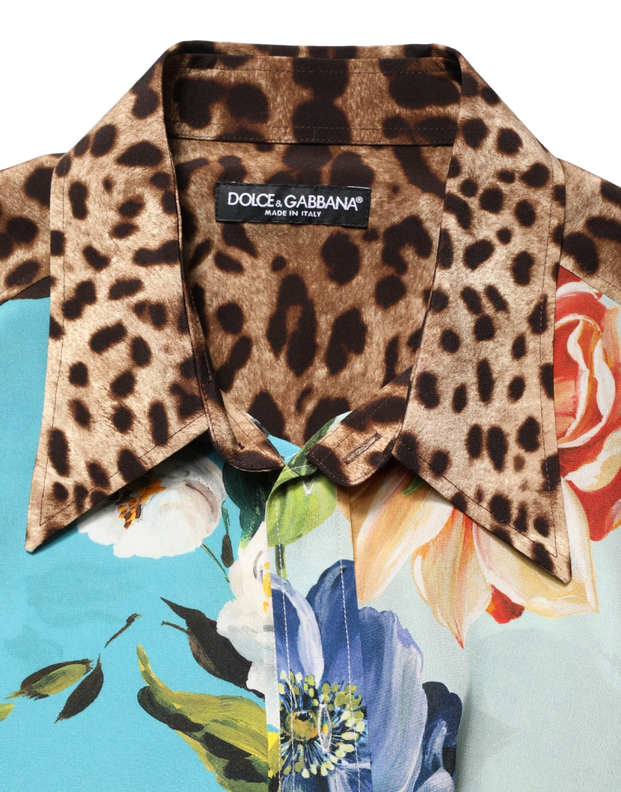 Dolce & Gabbana Multicolor Floral Animal Print Collared Shirt
