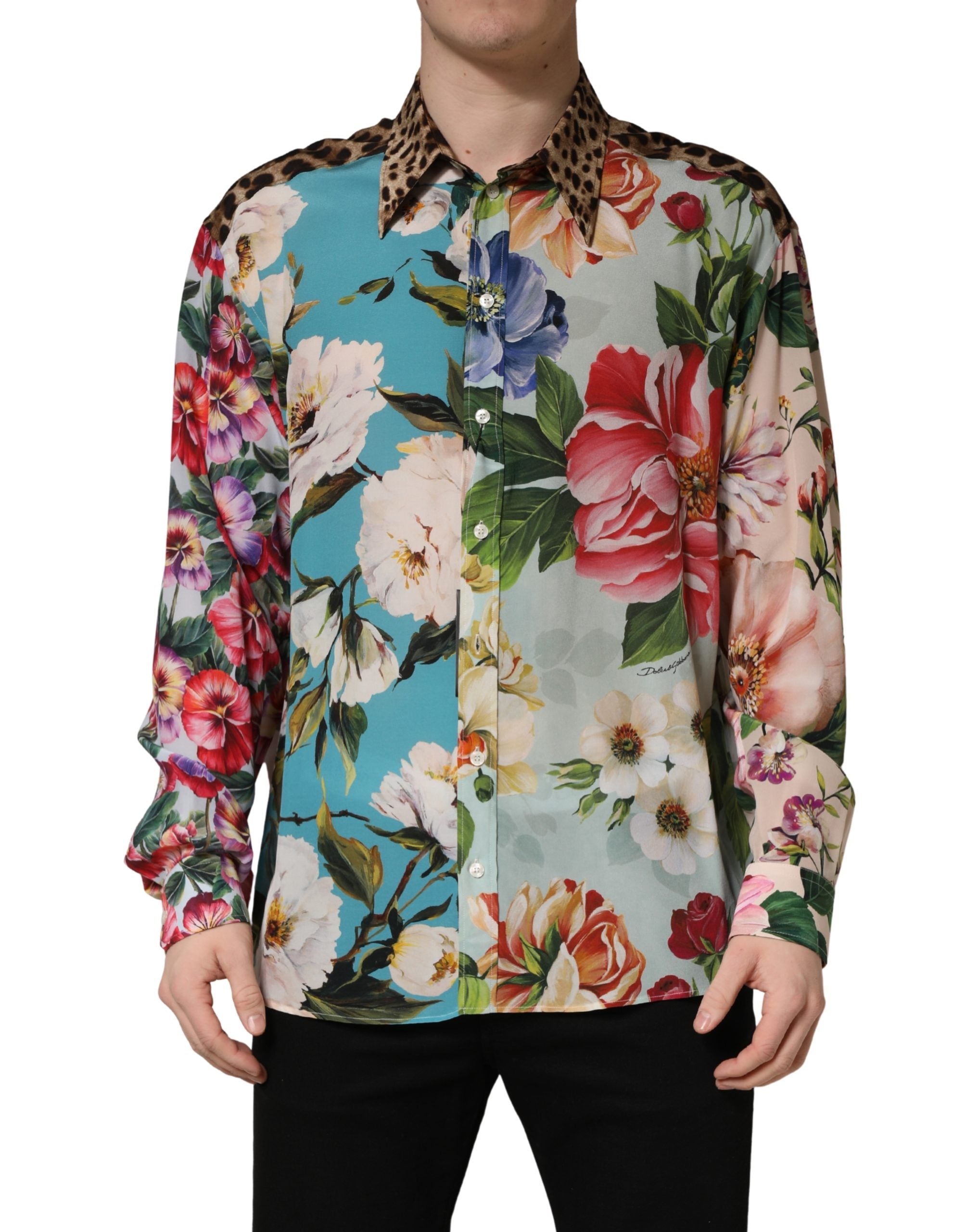 Dolce & Gabbana Multicolor Floral Animal Print Collared Shirt