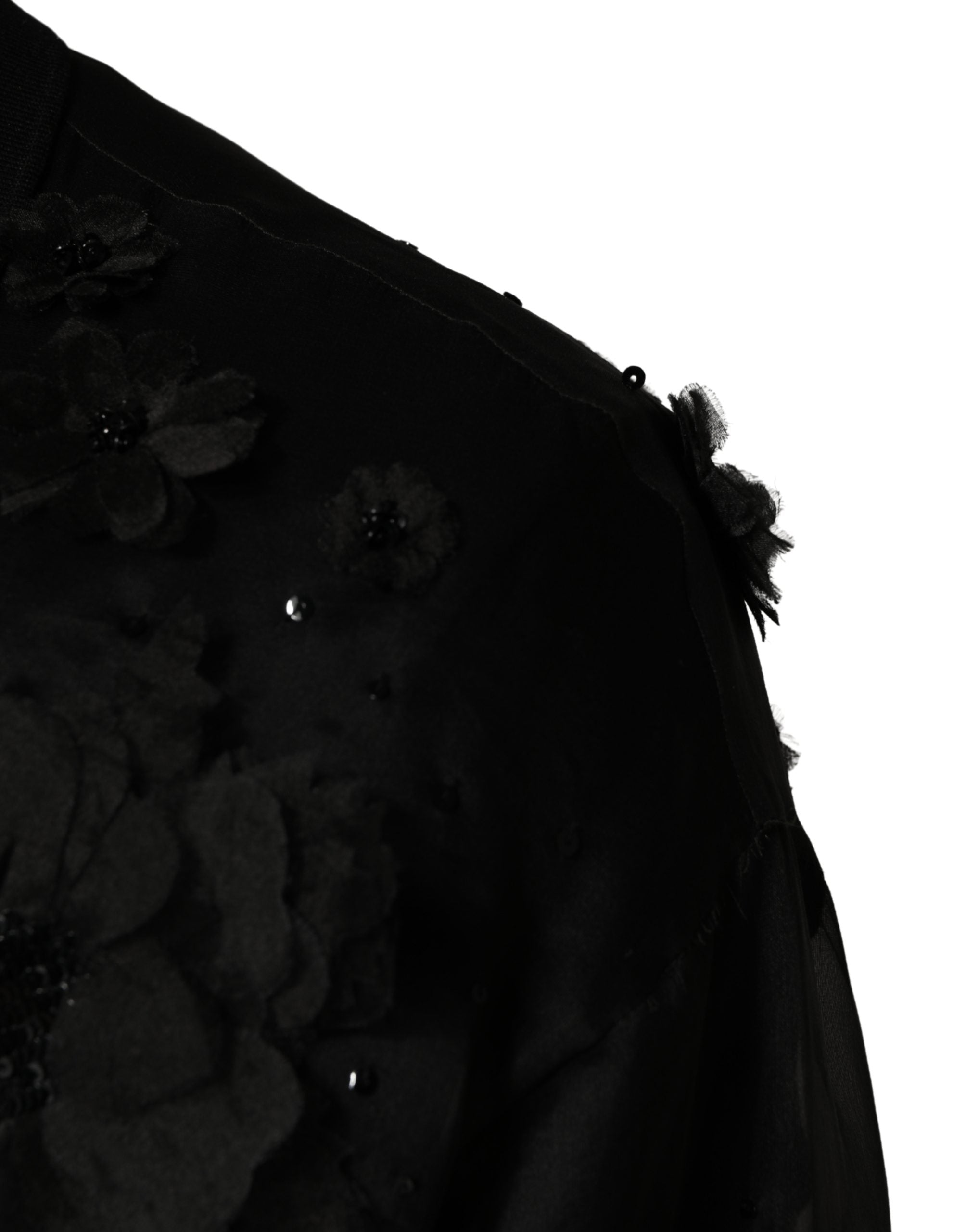 Dolce & Gabbana Black Floral Applique Sheer Short Sleeve Shirt