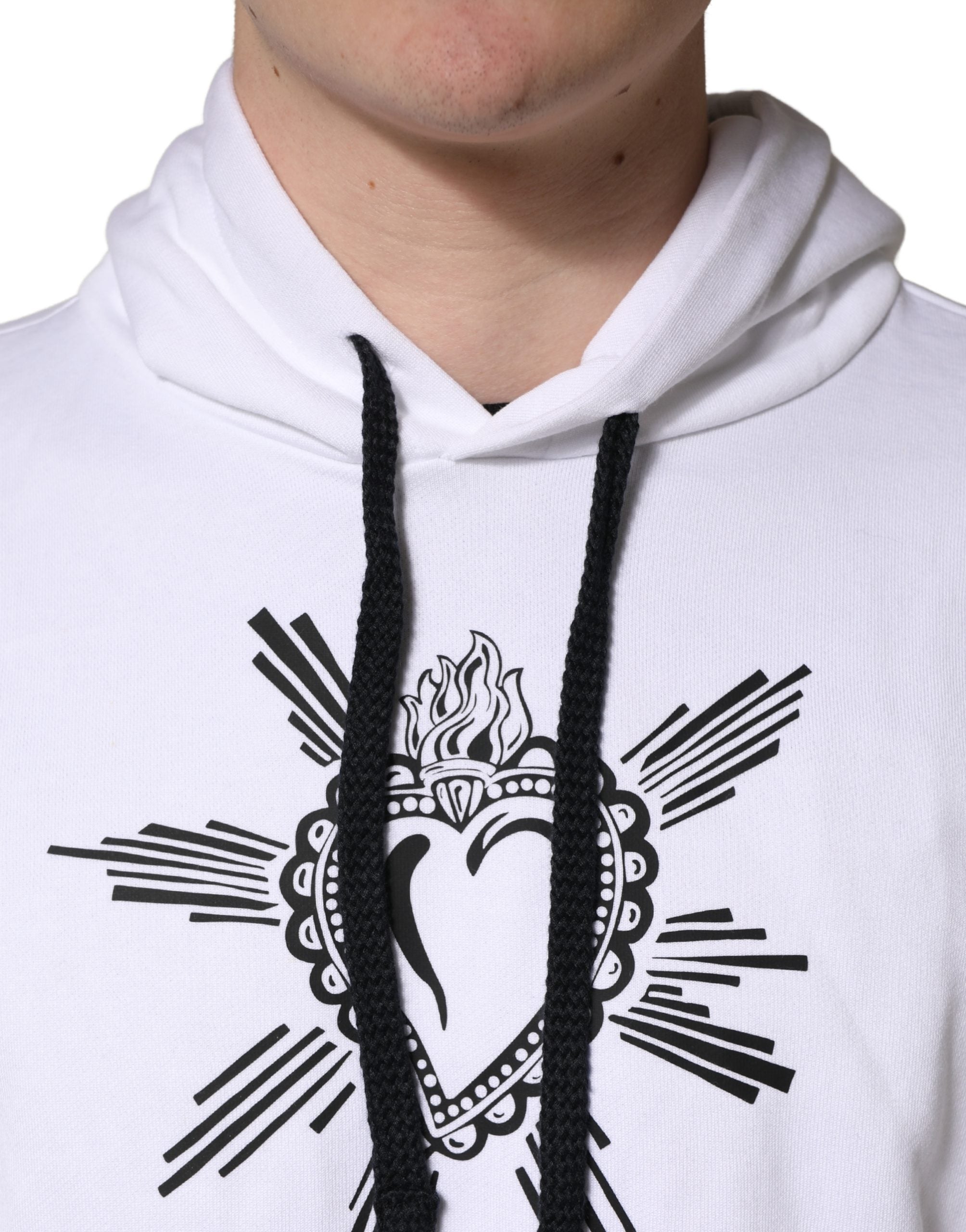Dolce & Gabbana White Sacred Heart Hooded Sweatshirt Sweater