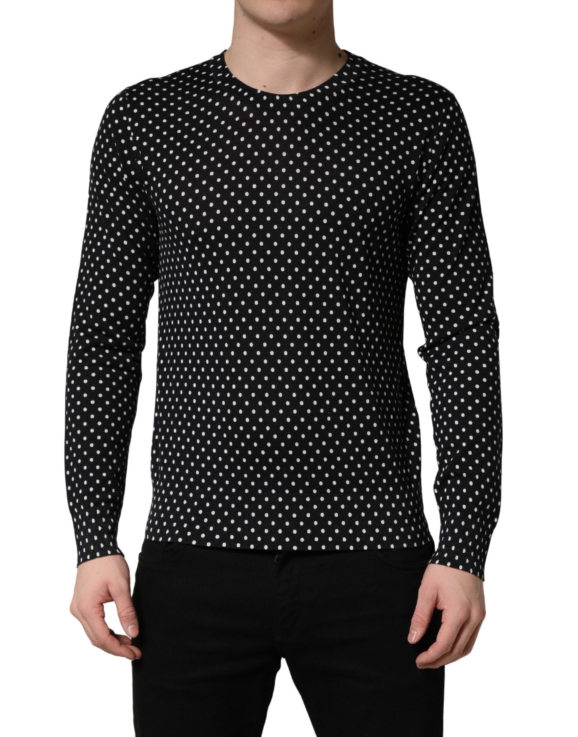Dolce & Gabbana Black Polka Dot Crew Neck Pullover Sweater