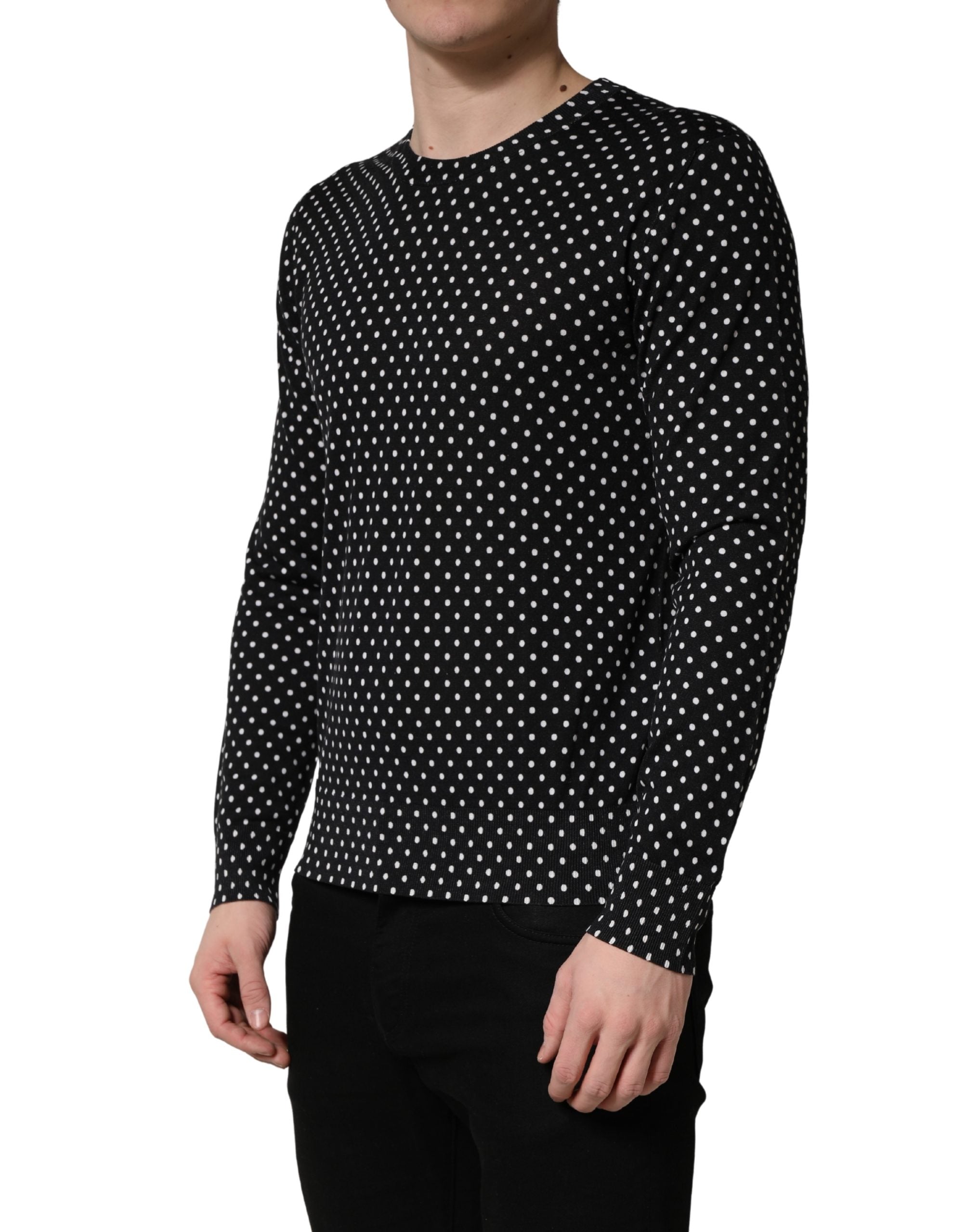 Dolce & Gabbana Black Polka Dot Crew Neck Pullover Sweater