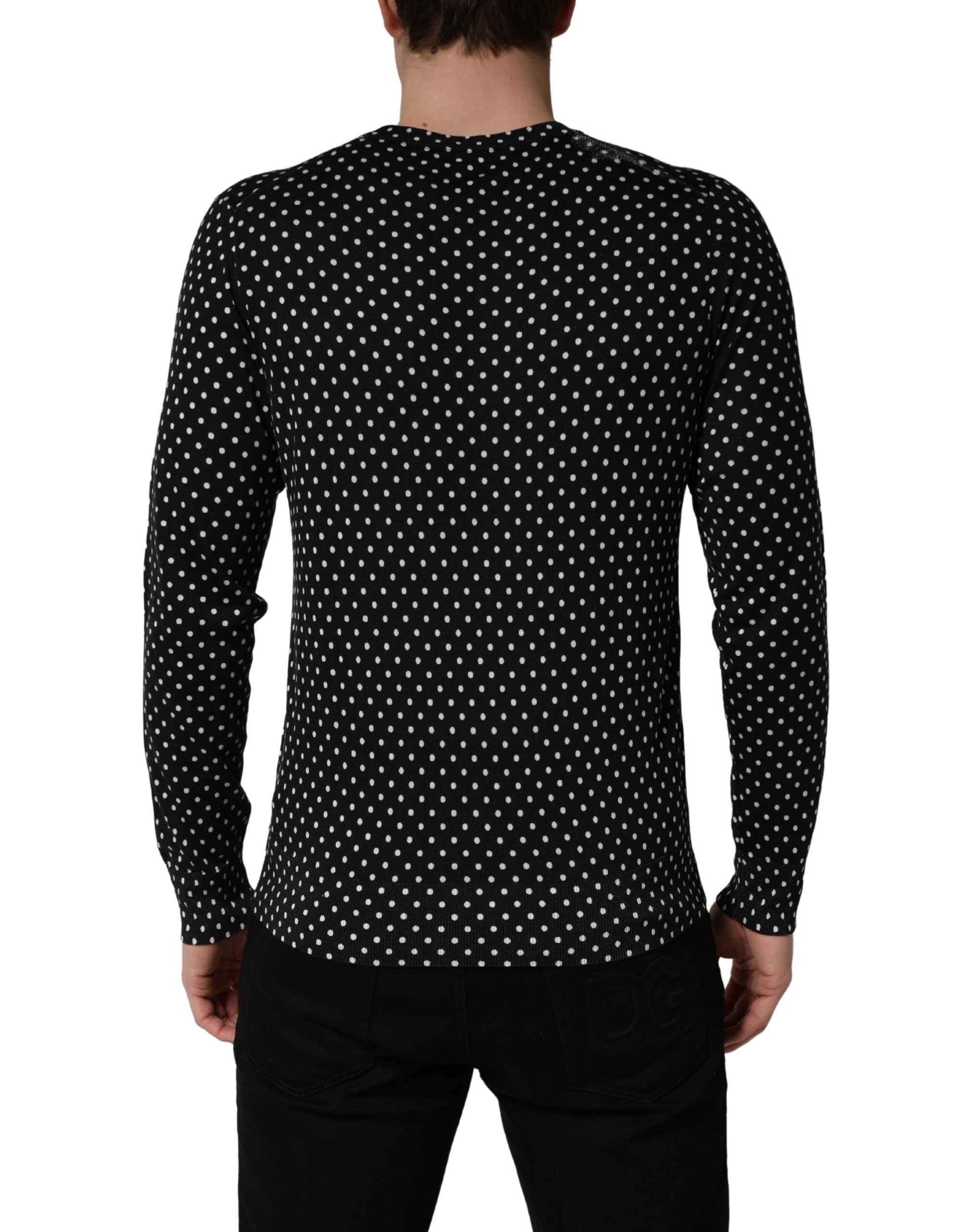 Dolce & Gabbana Black Polka Dot Crew Neck Pullover Sweater