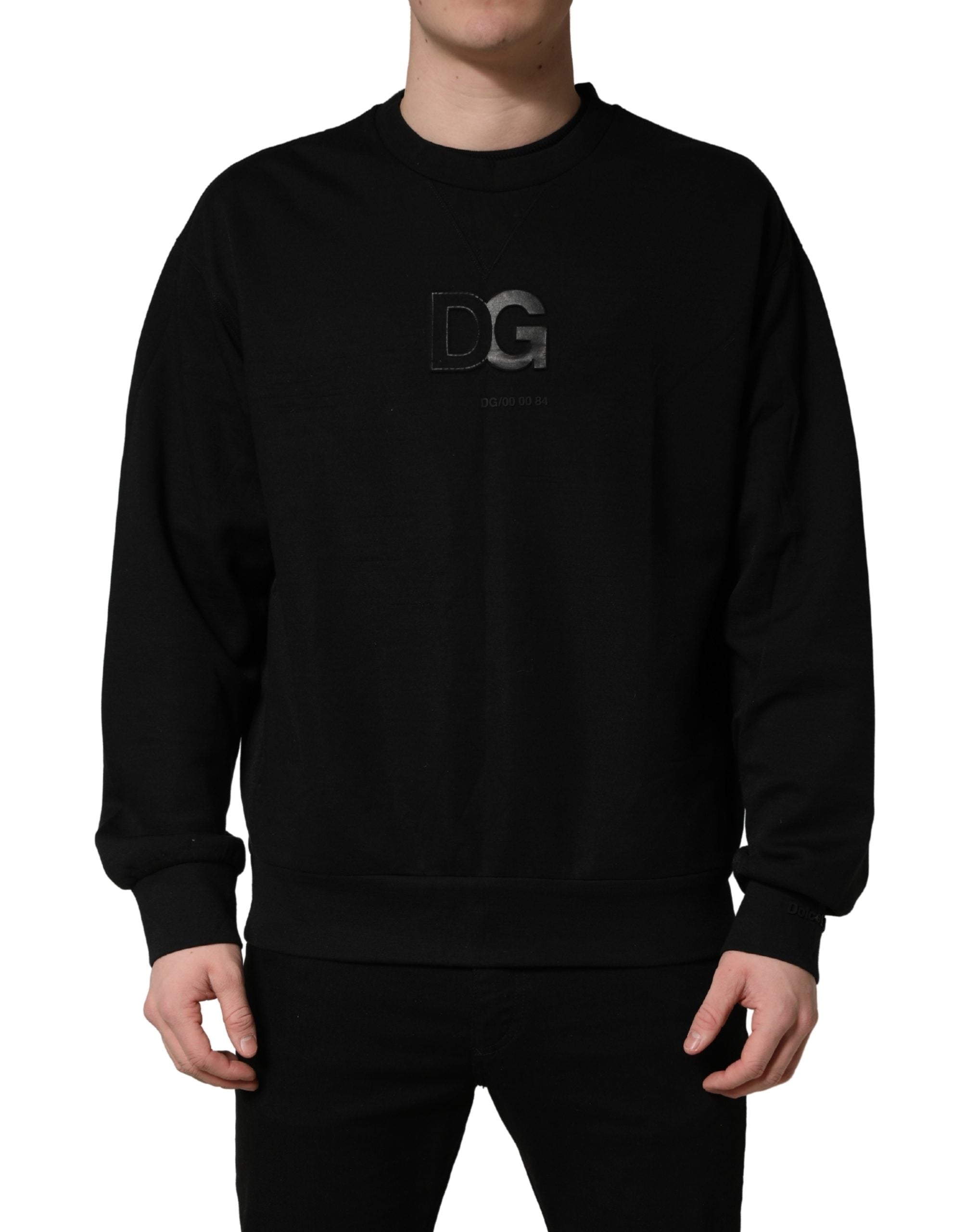 Dolce & Gabbana Black Cotton DG Men CrewNeck Pullover Sweater
