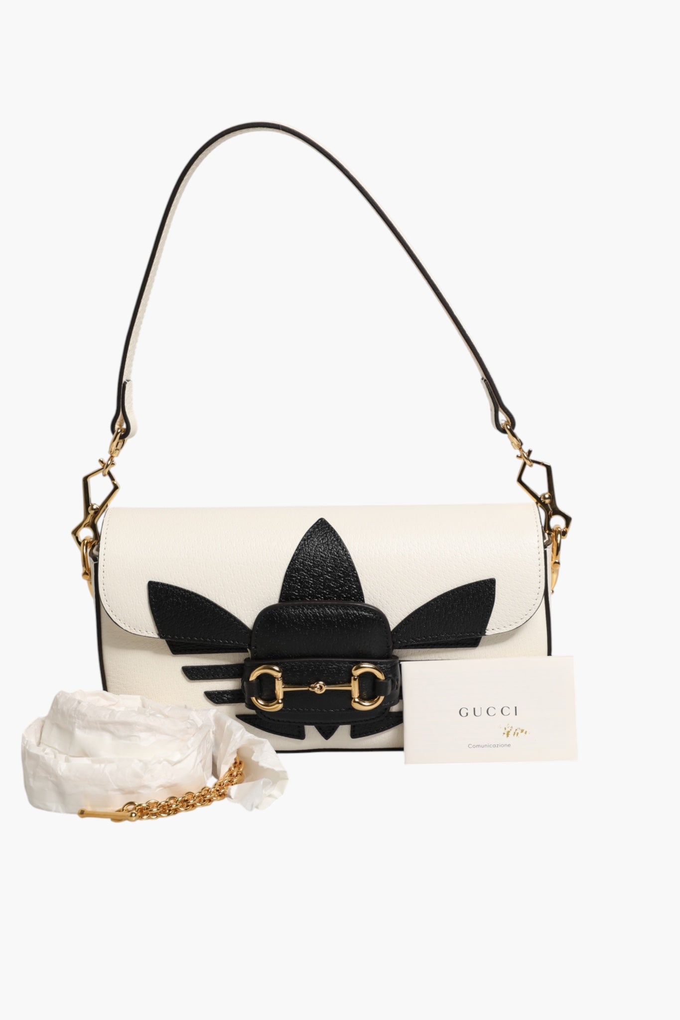 Gucci x Adidas Horsebit 1955  White Black Calfskin Leather Shoulder Bag