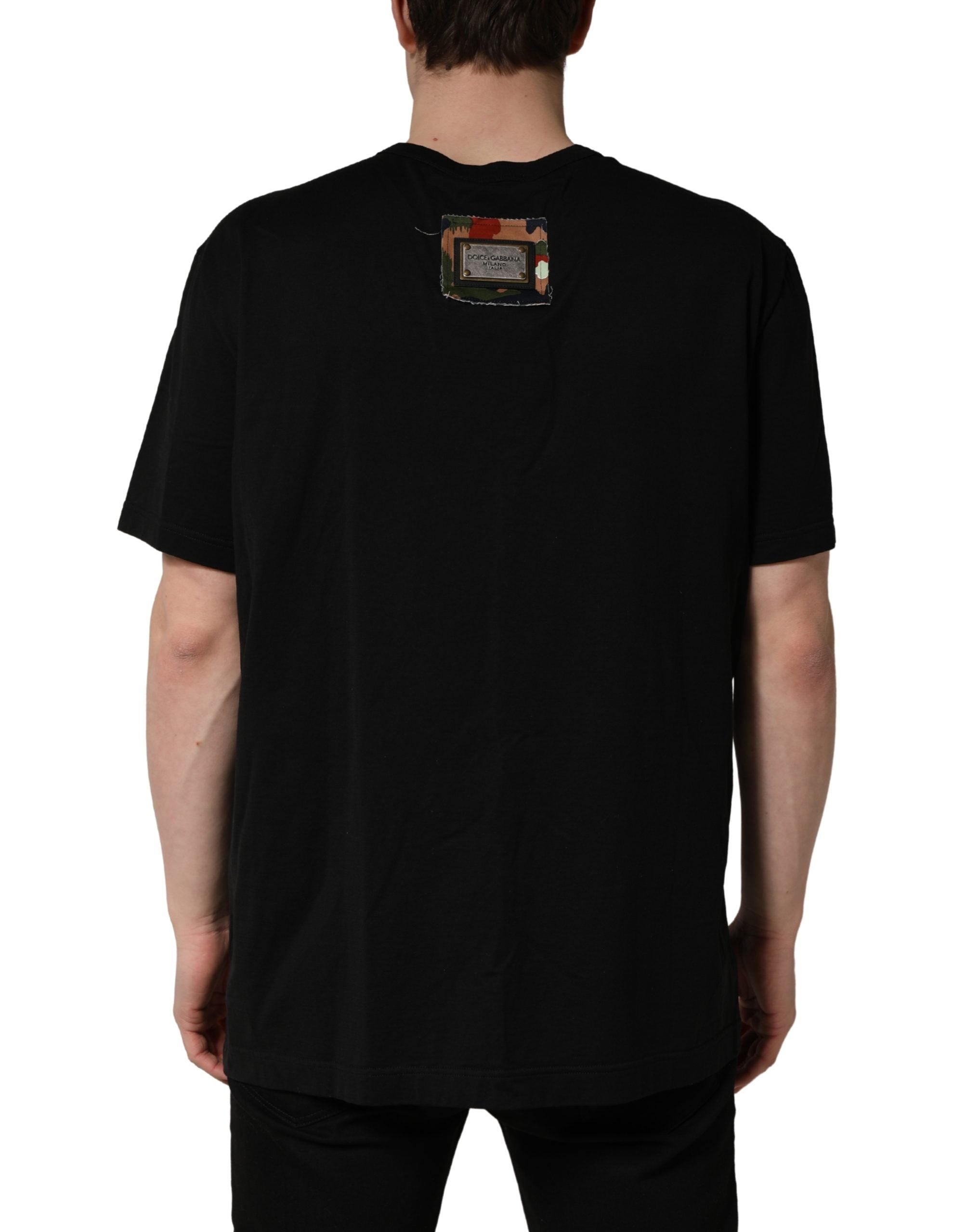 Dolce & Gabbana Black Camouflage Graphic Cotton Crewneck T-shirt