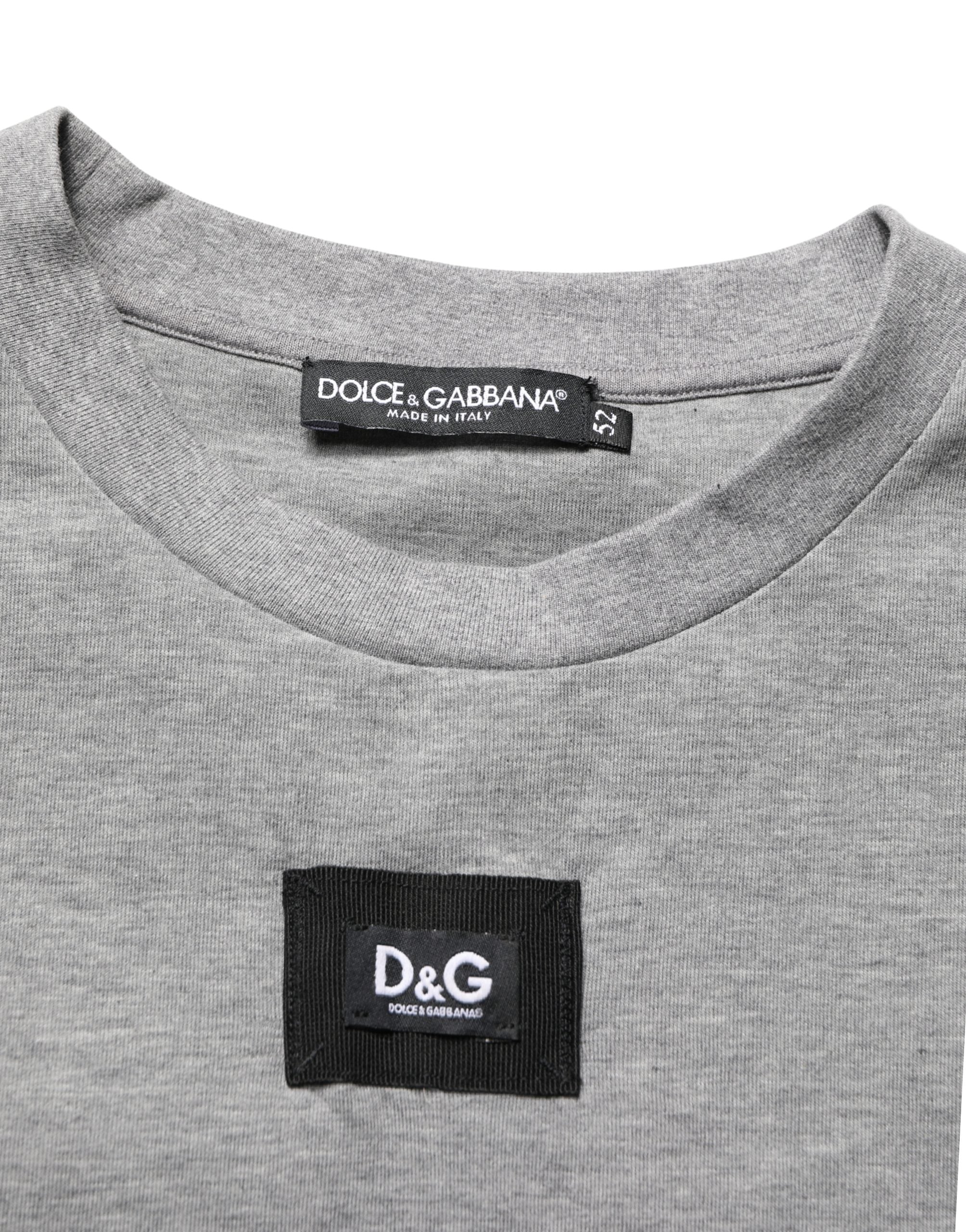 Dolce & Gabbana Gray Cotton Logo Appliqué CrewNeck T-shirt