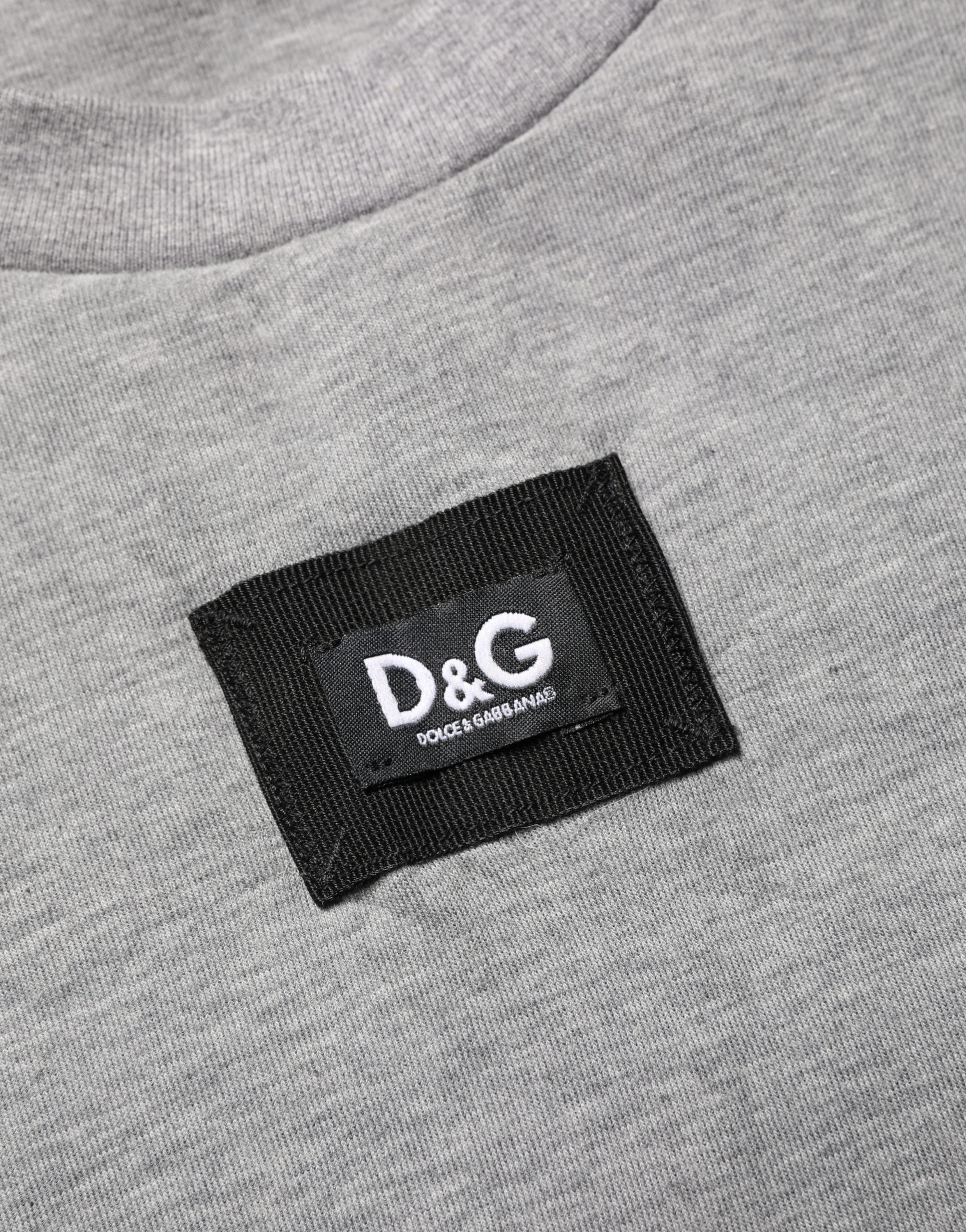 Dolce & Gabbana Gray Cotton Logo Appliqué CrewNeck T-shirt