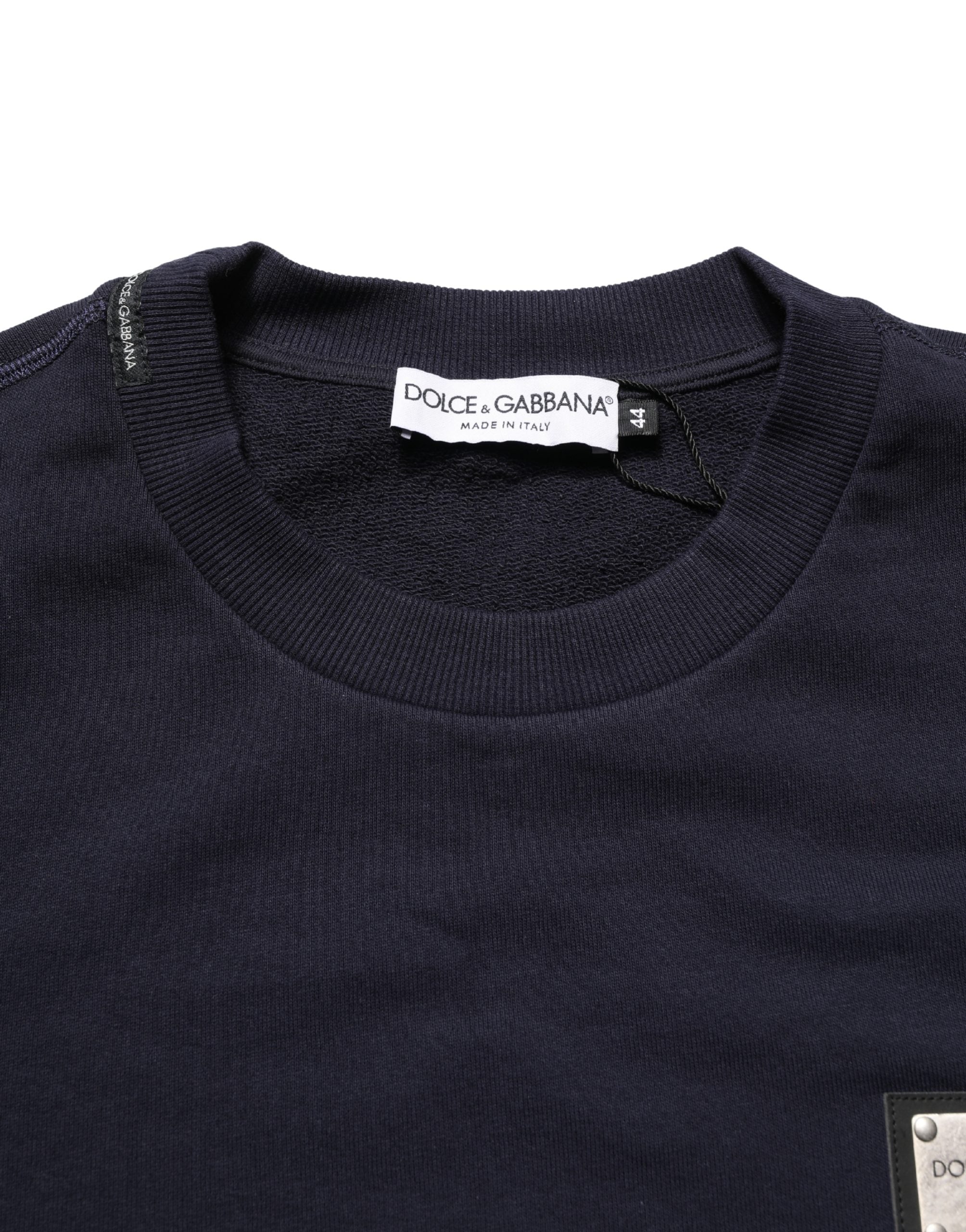 Dolce & Gabbana Black Logo Plaque Jersey Sweatshirt Cotton Sweater
