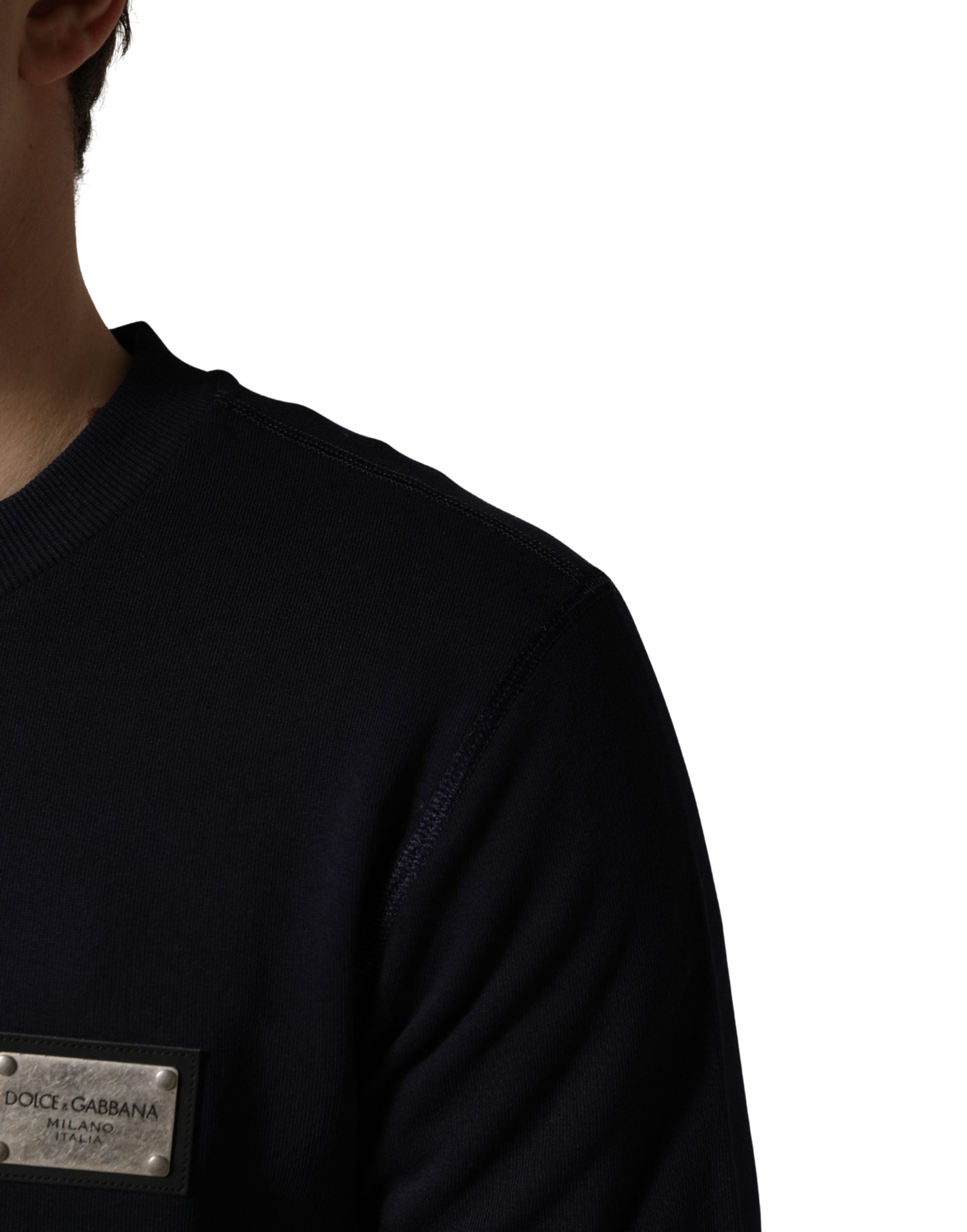 Dolce & Gabbana Black Logo Plaque Jersey Sweatshirt Cotton Sweater
