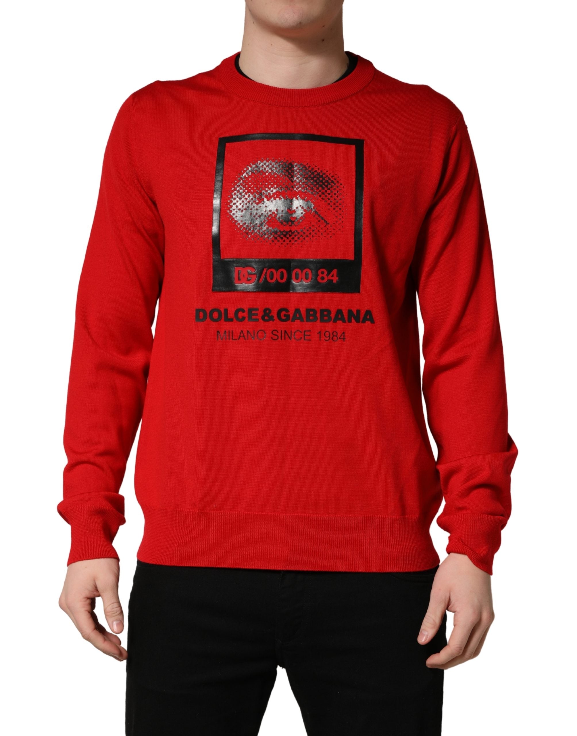 Dolce & Gabbana Red Eye Print Crew Neck Pullover Sweater