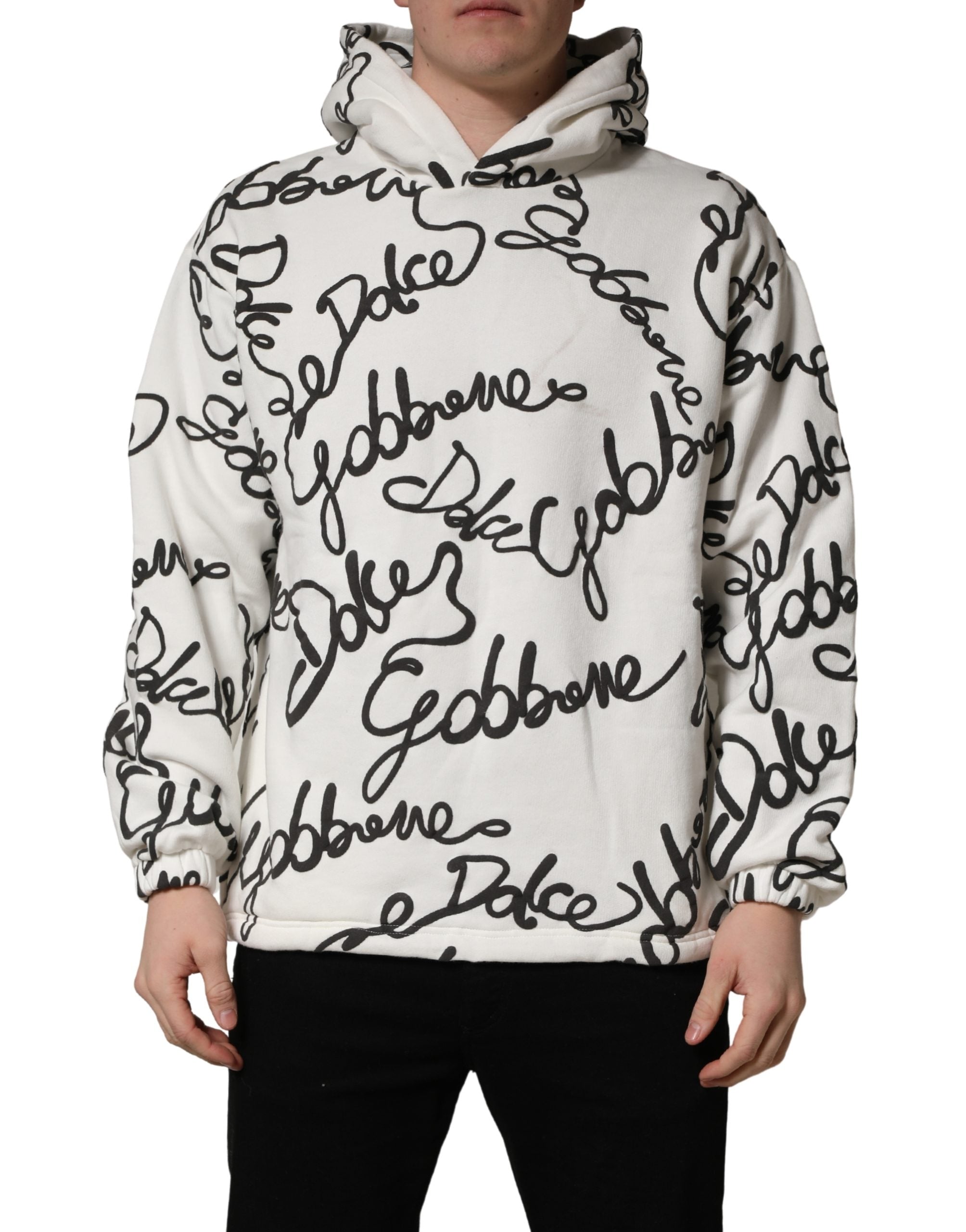 Dolce & Gabbana White Script Logo Print Cotton Sweatshirt Sweater